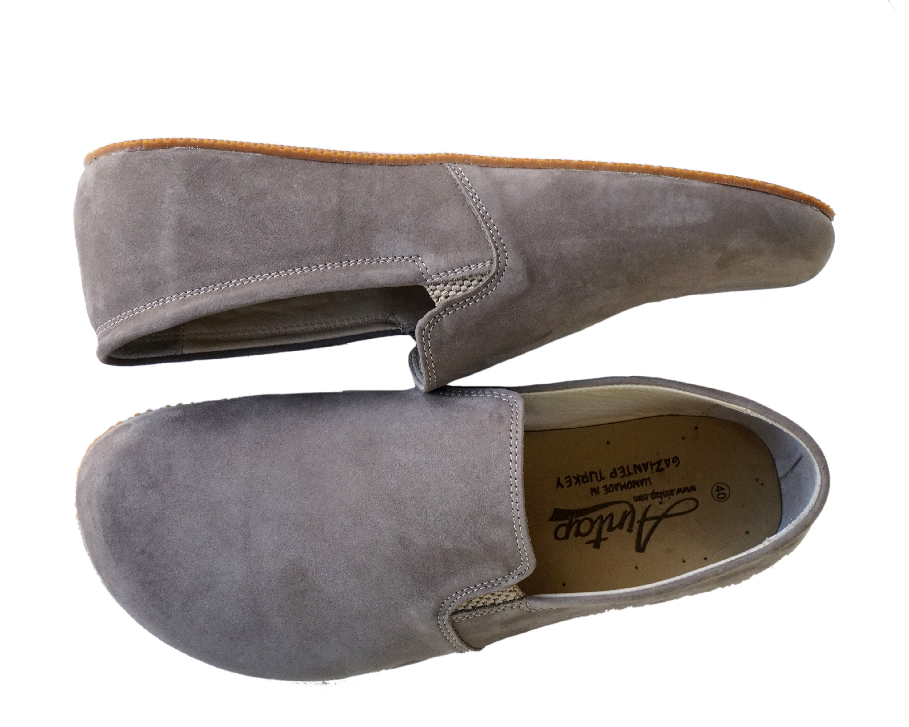 Smoked Slip-On Wide Barefoot Shoes Nubuck Leather Handmade 4mm Rubber Outsole 