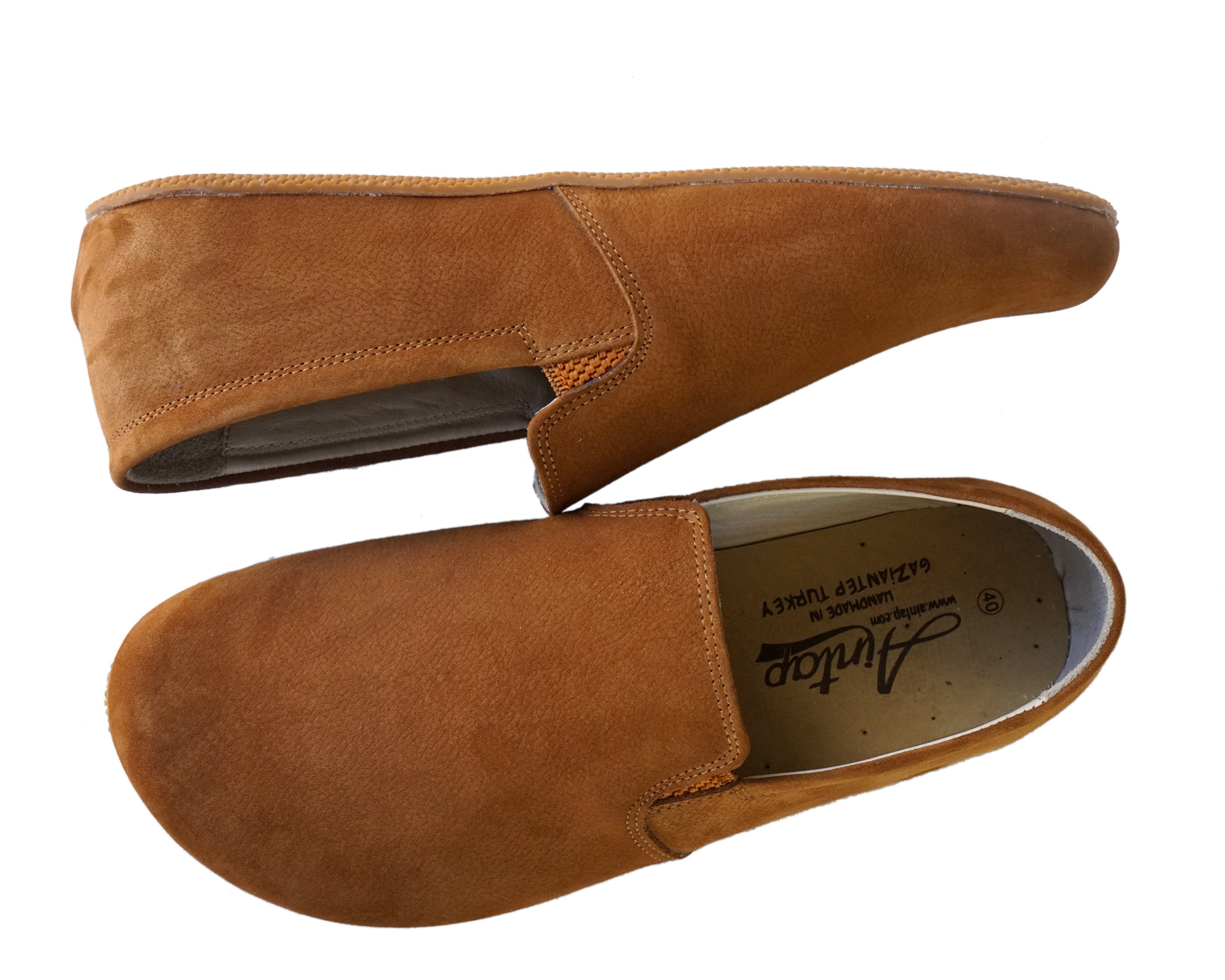 Tan Slip-On Wide Barefoot Shoes Nubuck Leather Handmade 4mm Rubber Outsole 