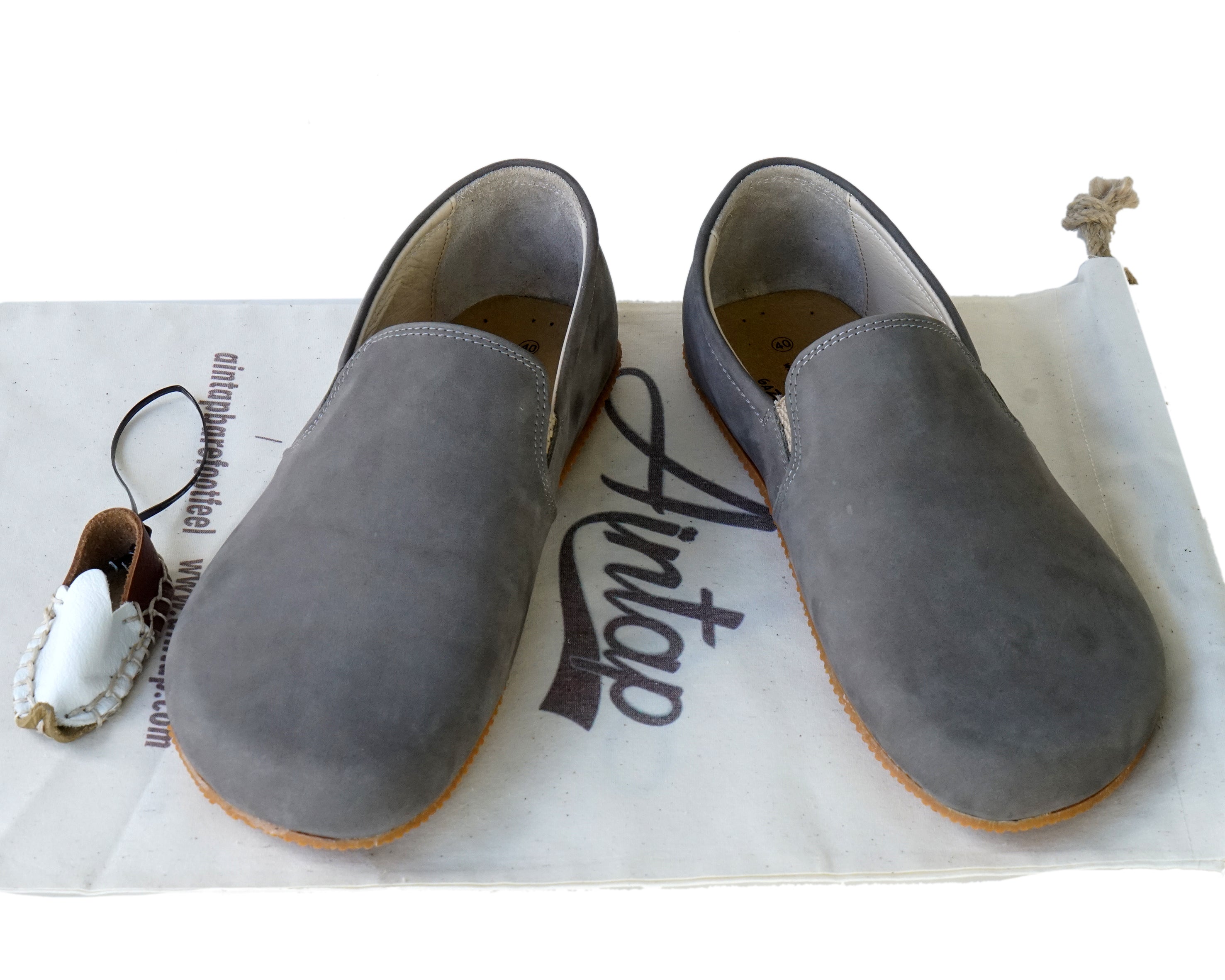Gray Slip-On Wide Barefoot Shoes Nubuck Leather Handmade 4mm Rubber Outsole 