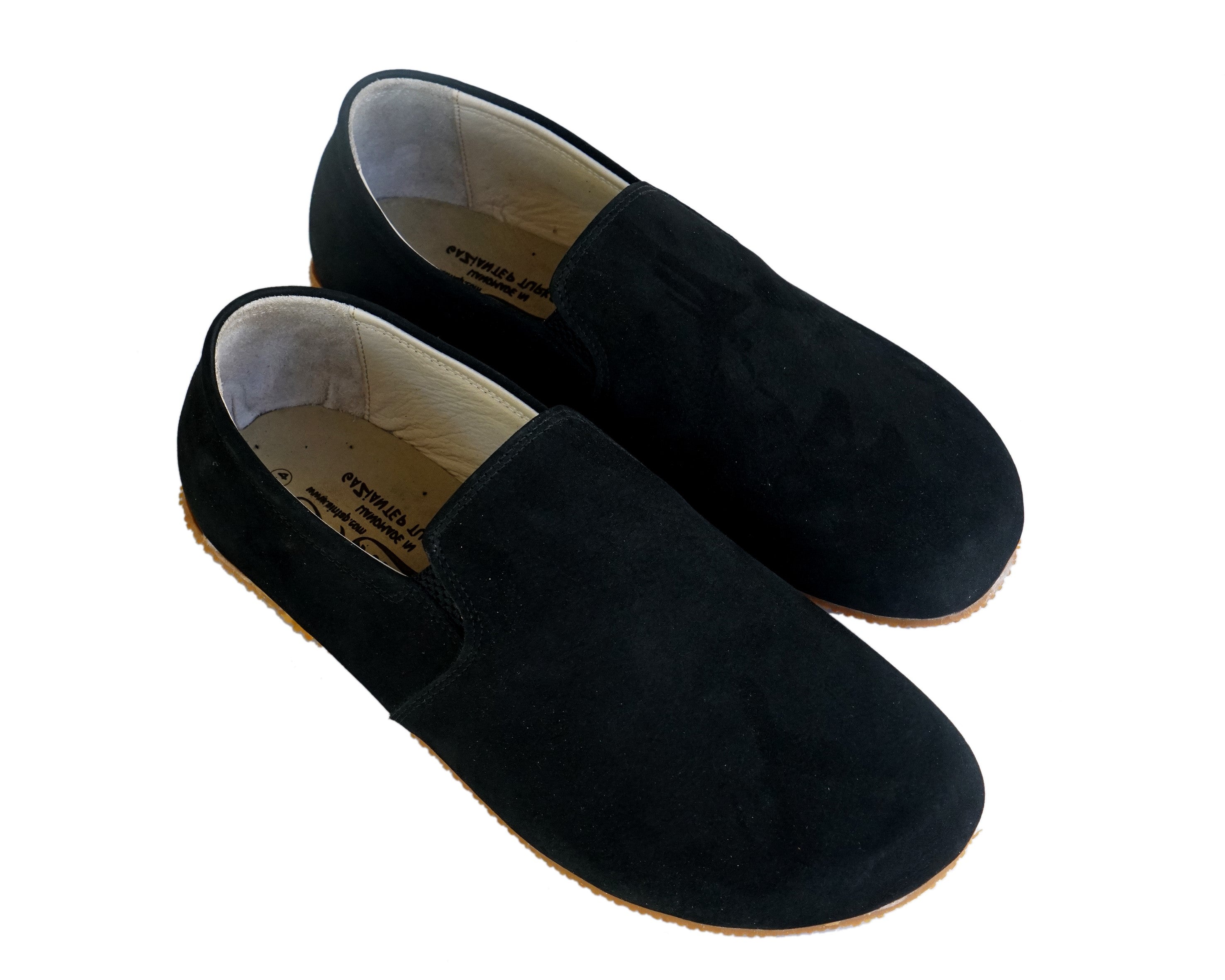 Black Slip-On Wide Barefoot Shoes Nubuck Leather Handmade 4mm Rubber Outsole