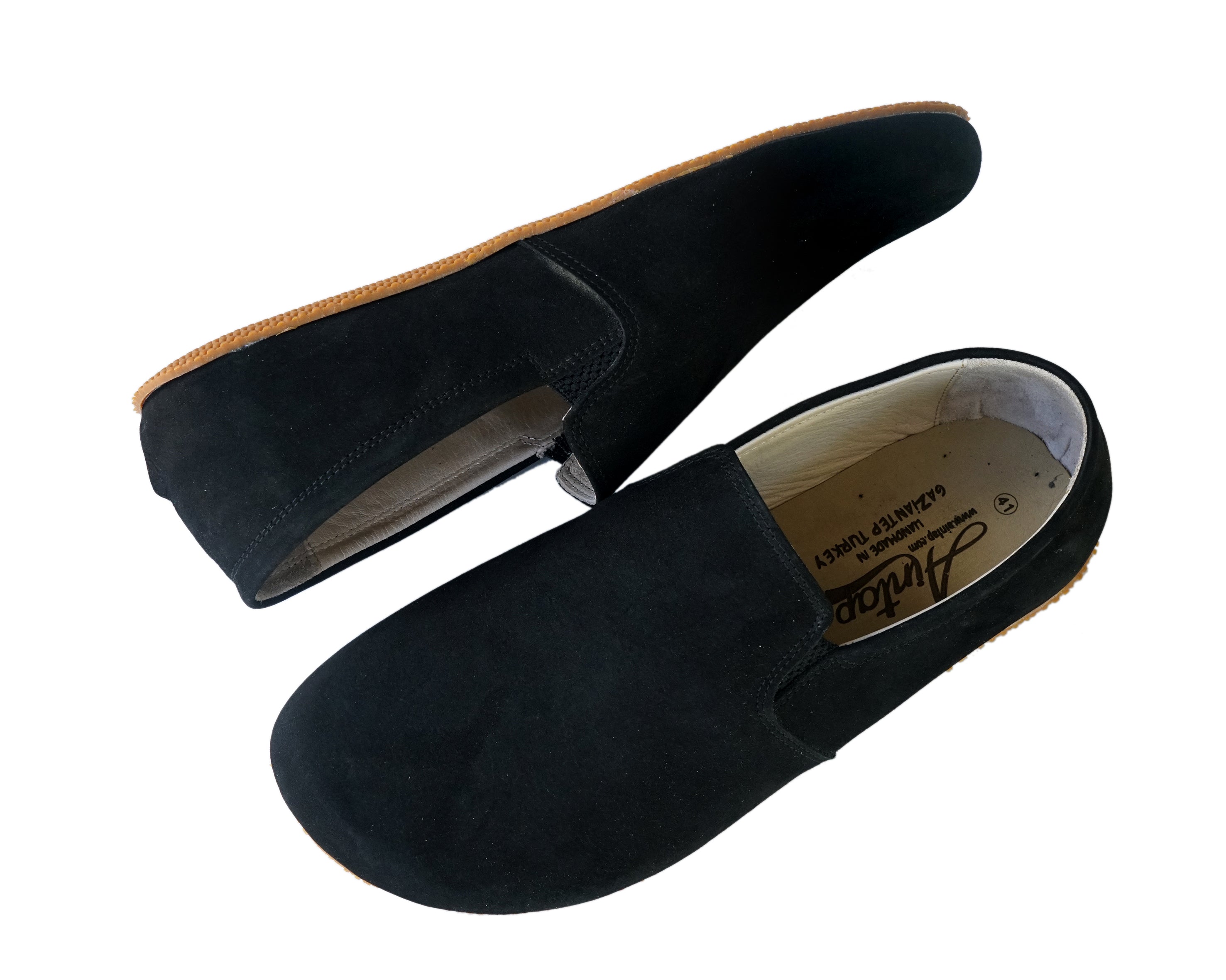 Black Slip-On Wide Barefoot Shoes Nubuck Leather Handmade 4mm Rubber Outsole