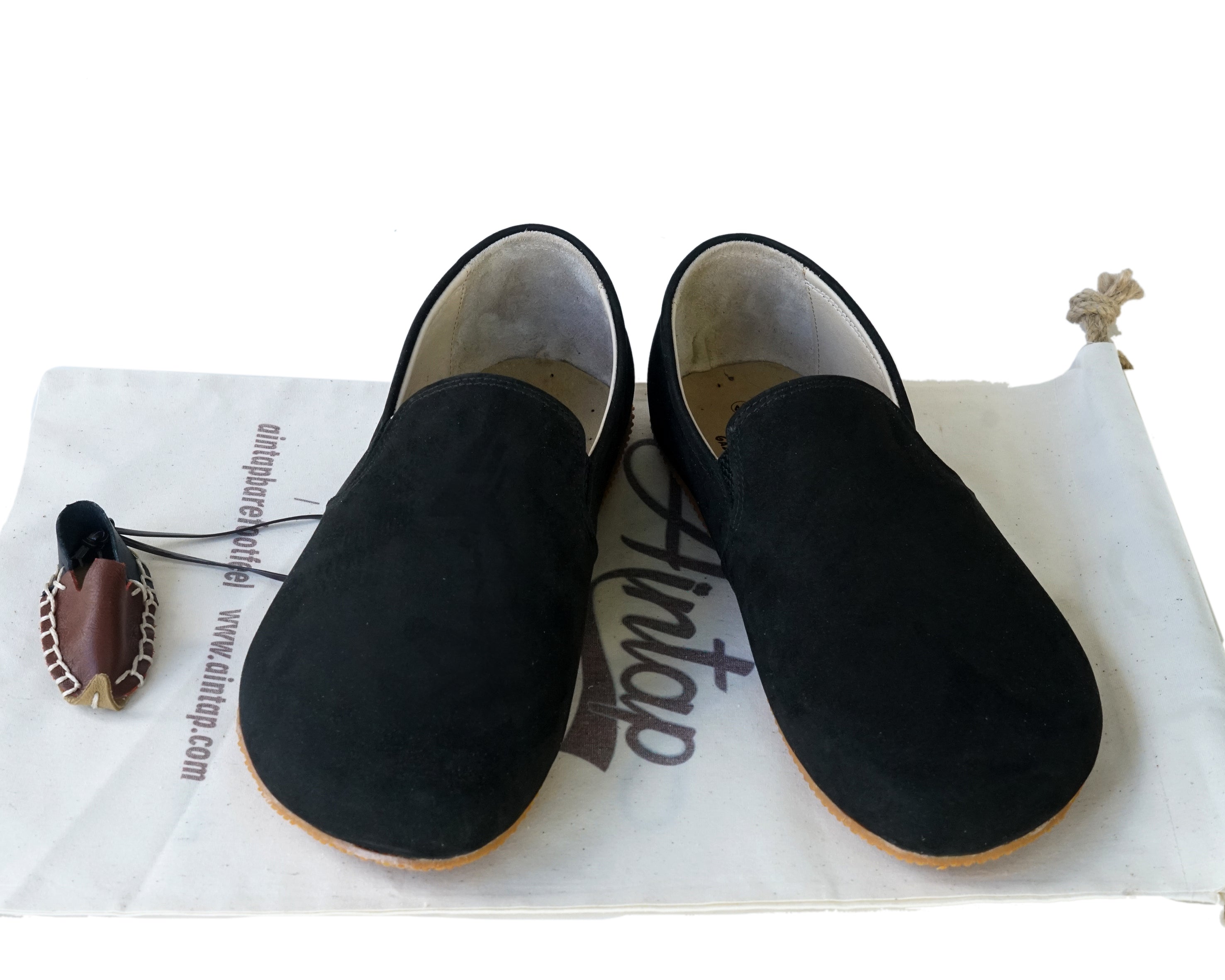 Black Slip-On Wide Barefoot Shoes Nubuck Leather Handmade 4mm Rubber Outsole