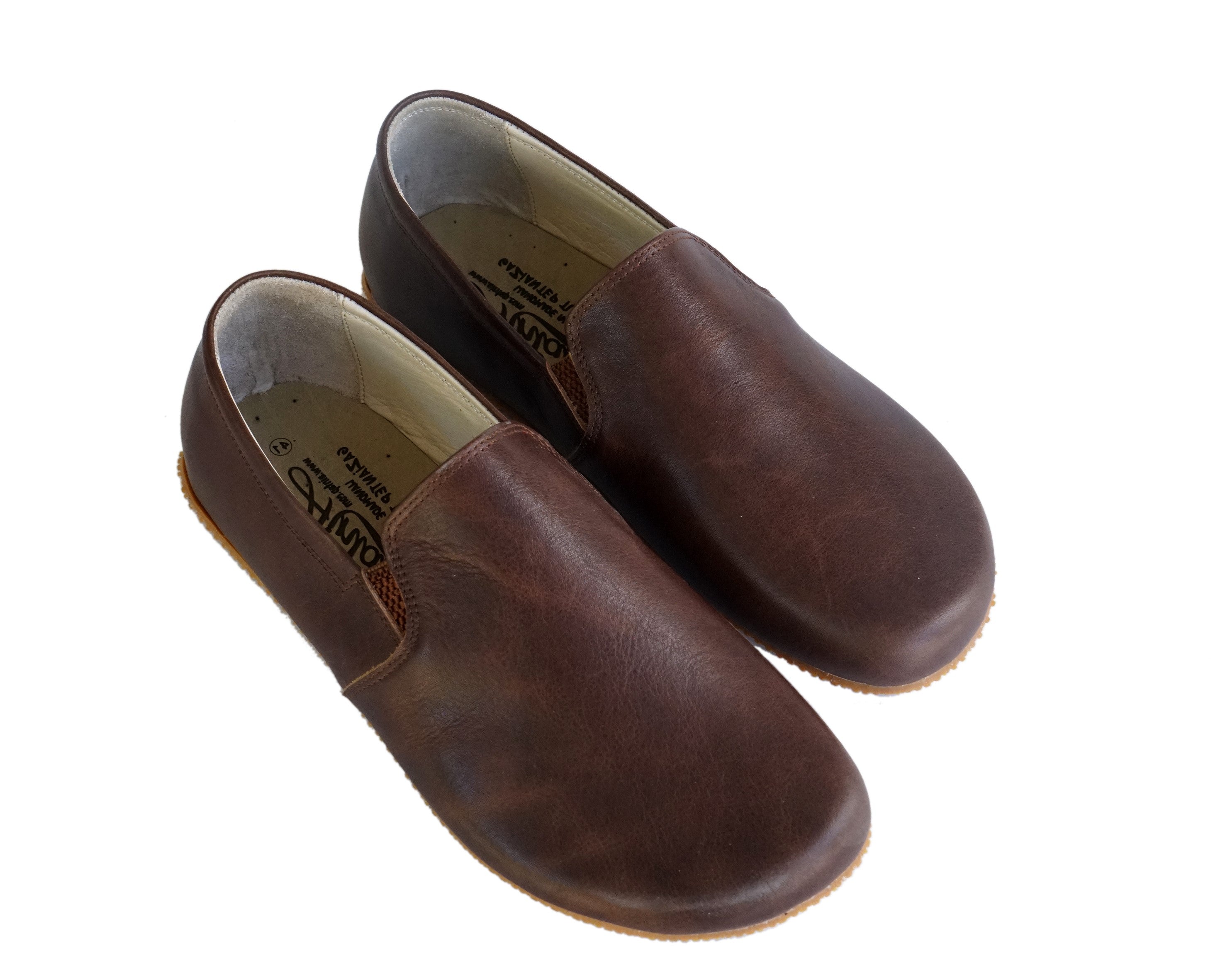 Dark Brown Slip-On Wide Barefoot Shoes Smooth Leather Handmade 4mm Rubber Outsole 