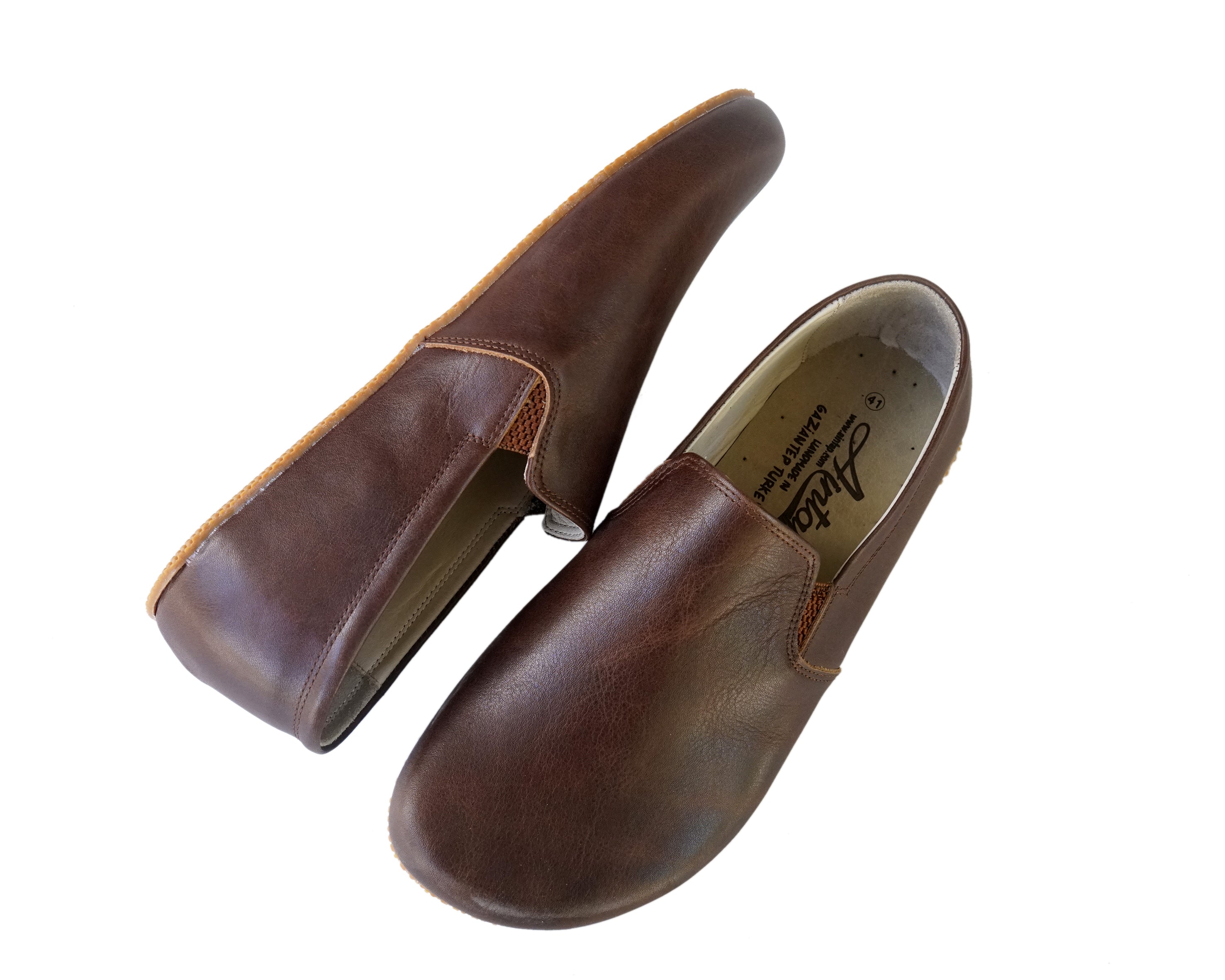 Dark Brown Slip-On Wide Barefoot Shoes Smooth Leather Handmade 4mm Rubber Outsole 