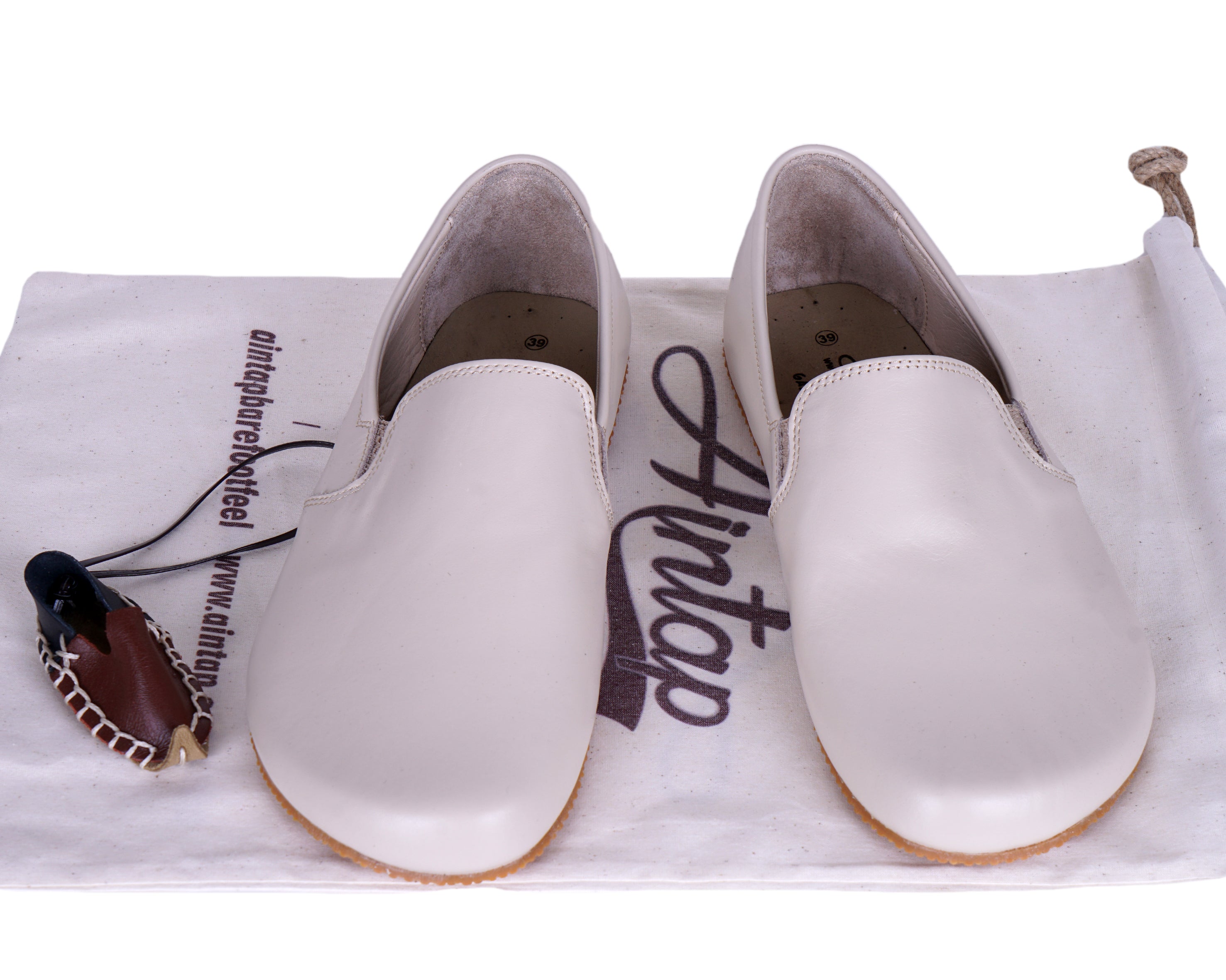Cream Slip-On Wide Barefoot Shoes Smooth Leather Handmade 4mm Rubber Outsole 