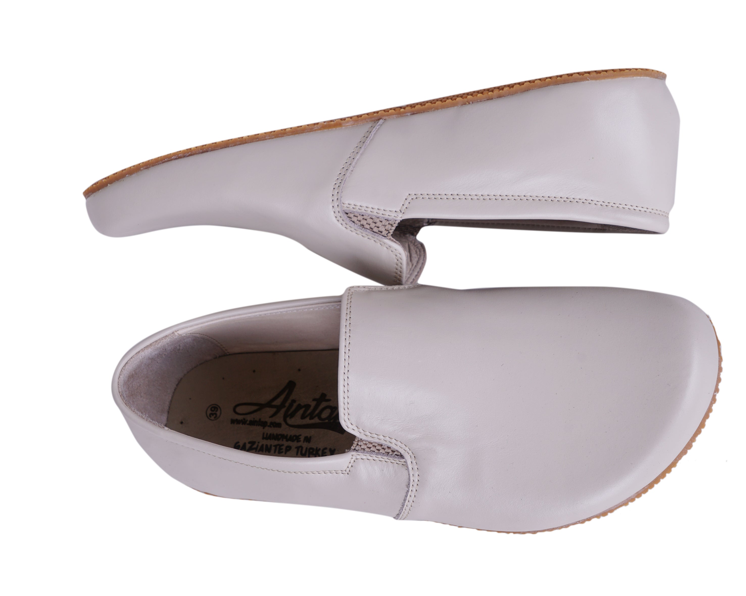 Cream Slip-On Wide Barefoot Shoes Smooth Leather Handmade 4mm Rubber Outsole