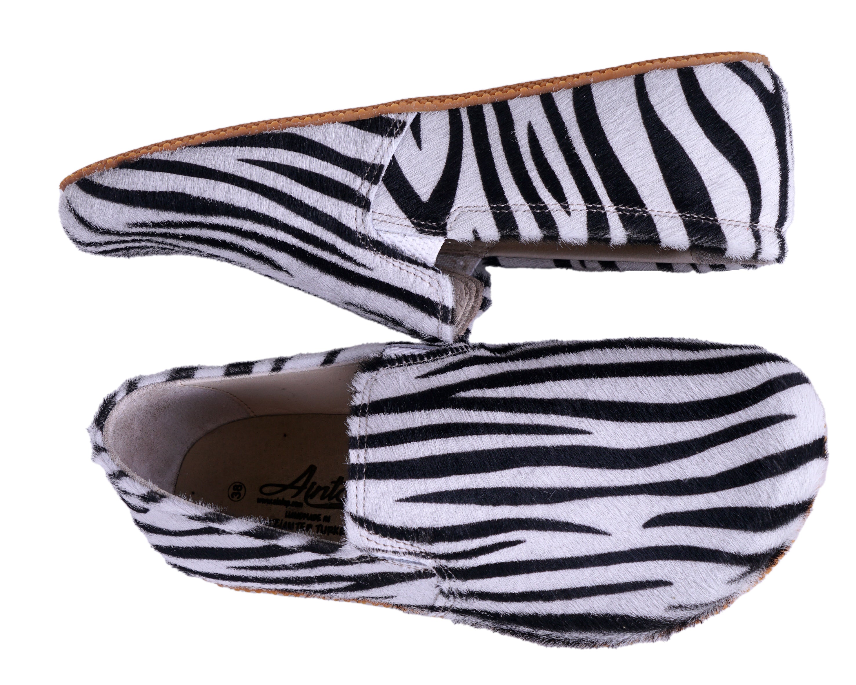 Zebra Slip-On Wide Barefoot Shoes Smooth Leather Handmade 4mm Rubber Outsole 