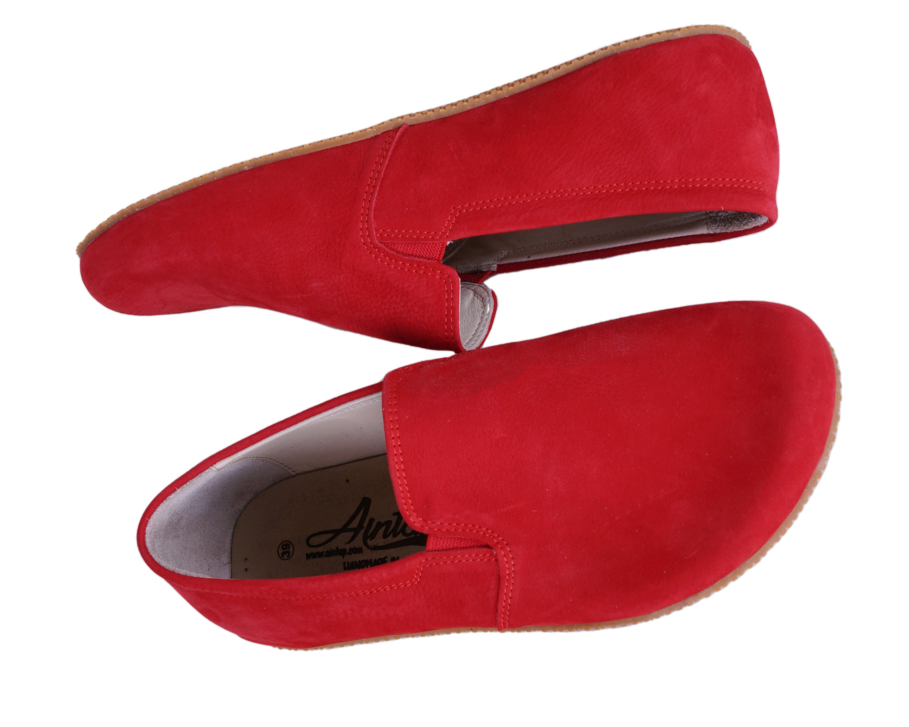 Red Slip-On Wide Barefoot Shoes Nubuck Leather Handmade 4mm Rubber Outsole 