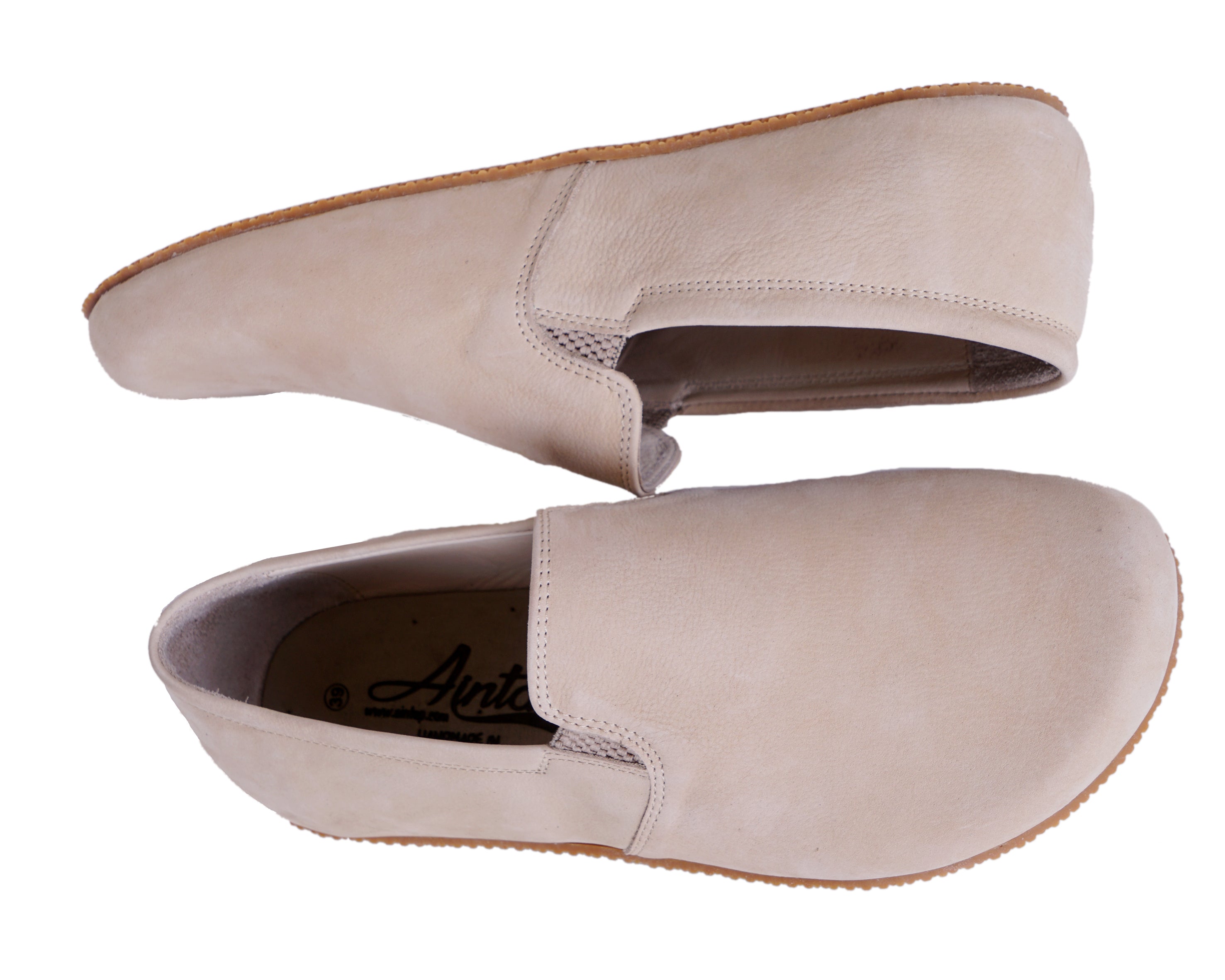 Cream Slip-On Wide Barefoot Shoes Nubuck Leather Handmade 4mm Rubber Outsole 