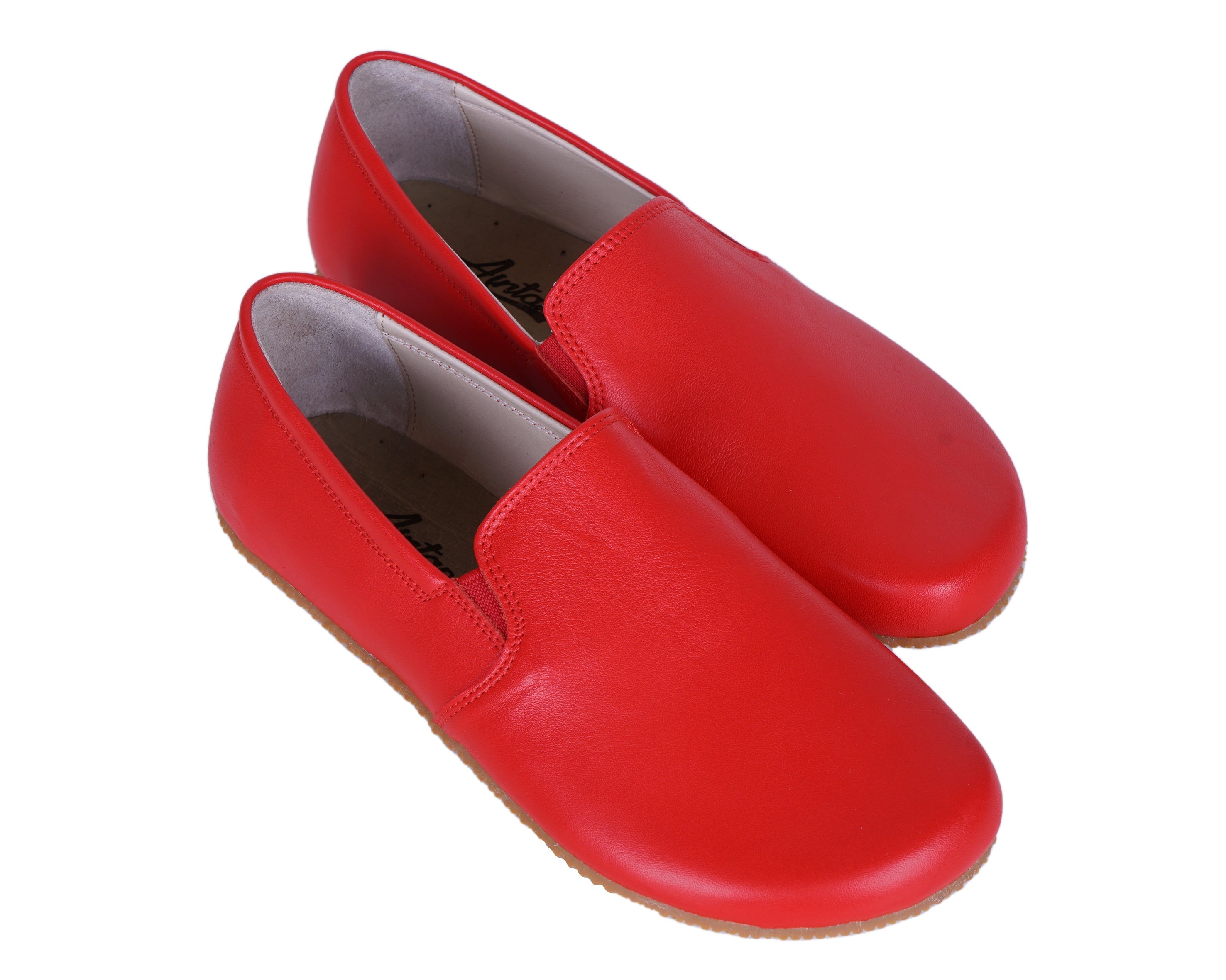 Red Slip-On Wide Barefoot Shoes Smooth Leather Handmade 4mm Rubber Outsole 