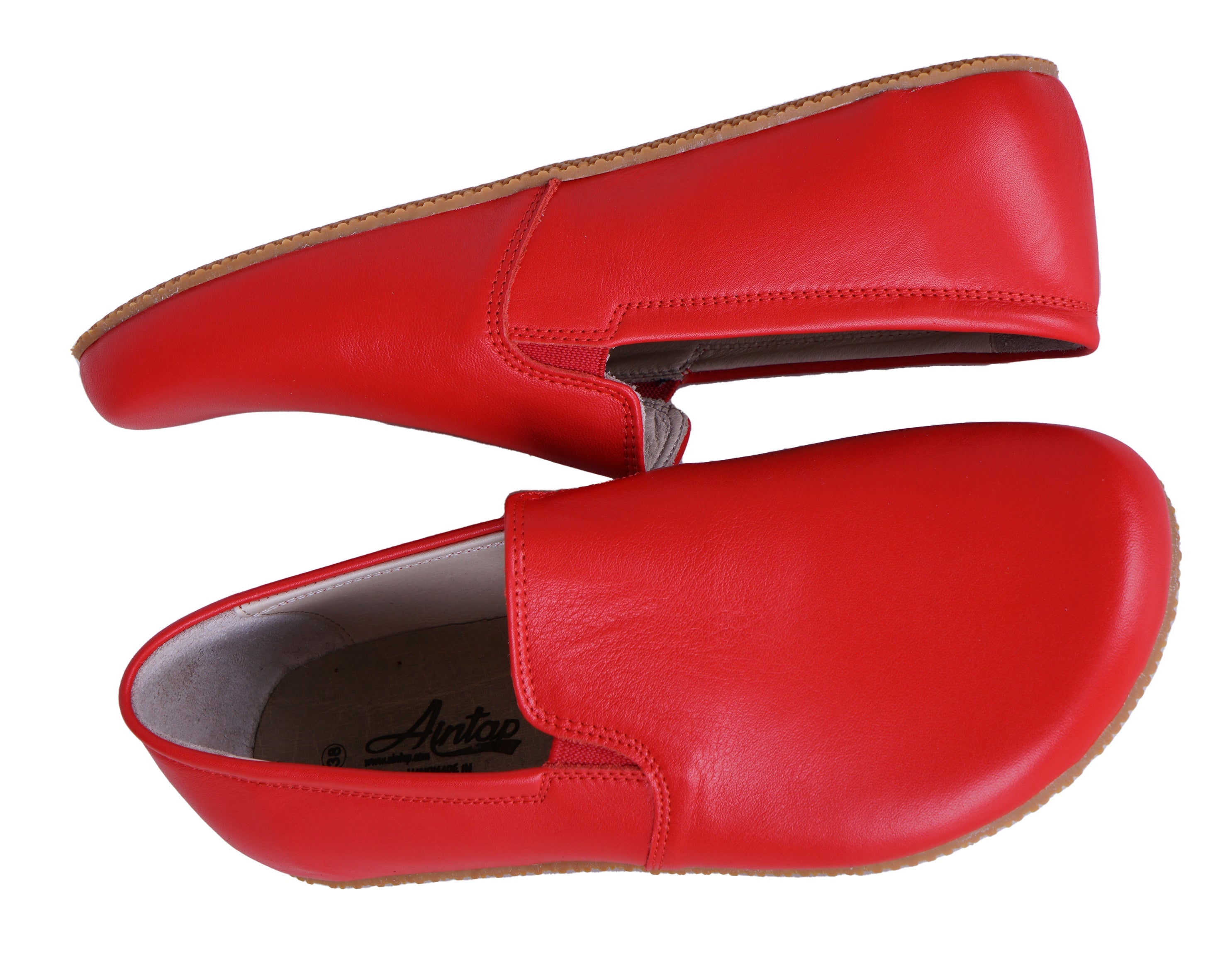 Red Slip-On Wide Barefoot Shoes Smooth Leather Handmade 4mm Rubber Outsole 