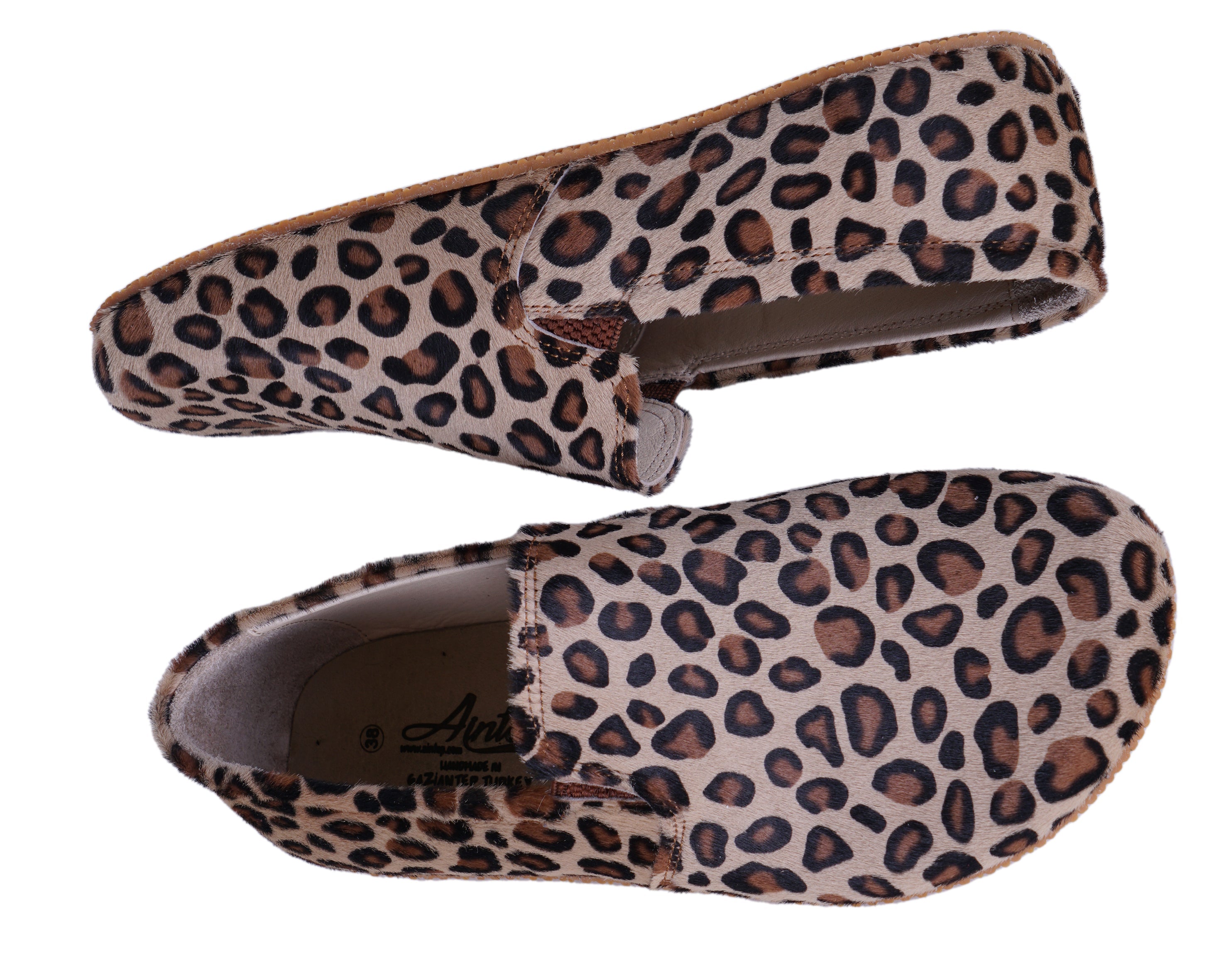 Leopard Slip-On Wide Barefoot Shoes Smooth Leather Handmade 4mm Rubber Outsole 