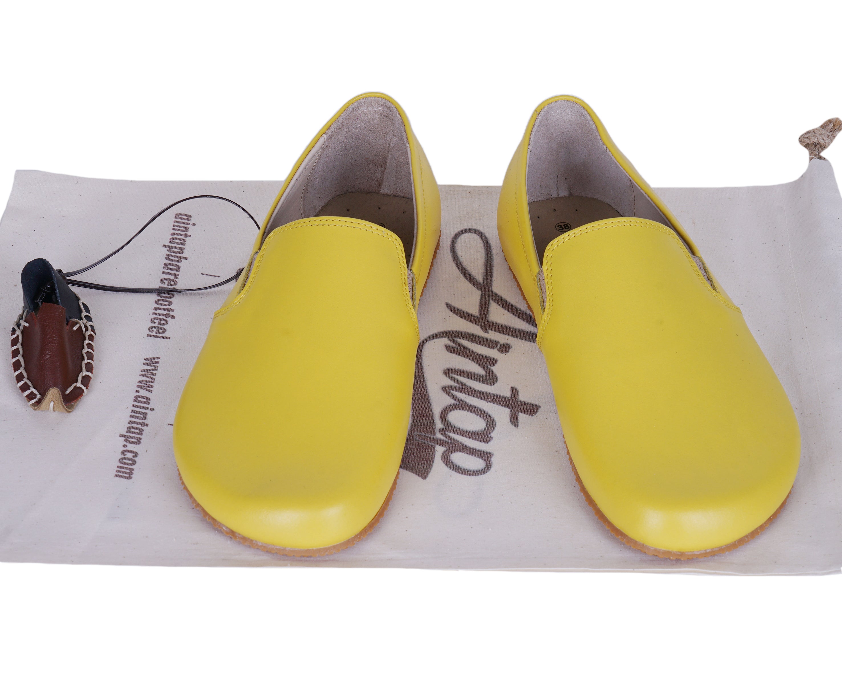 Yellow Slip-On Wide Barefoot Shoes Smooth Leather Handmade 4mm Rubber Outsole 