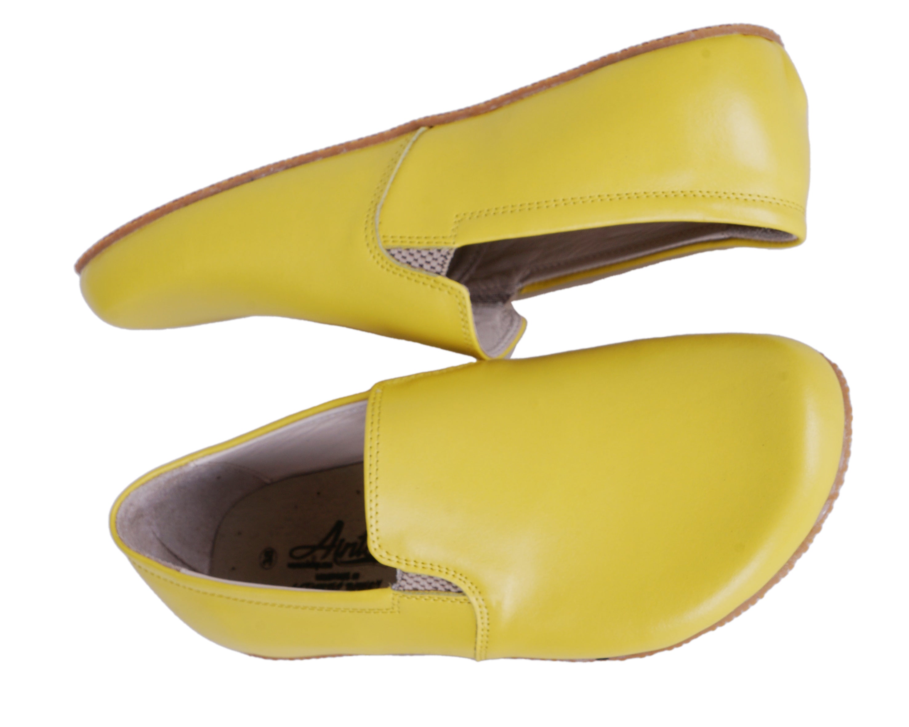 Yellow Slip-On Wide Barefoot Shoes Smooth Leather Handmade 4mm Rubber Outsole 