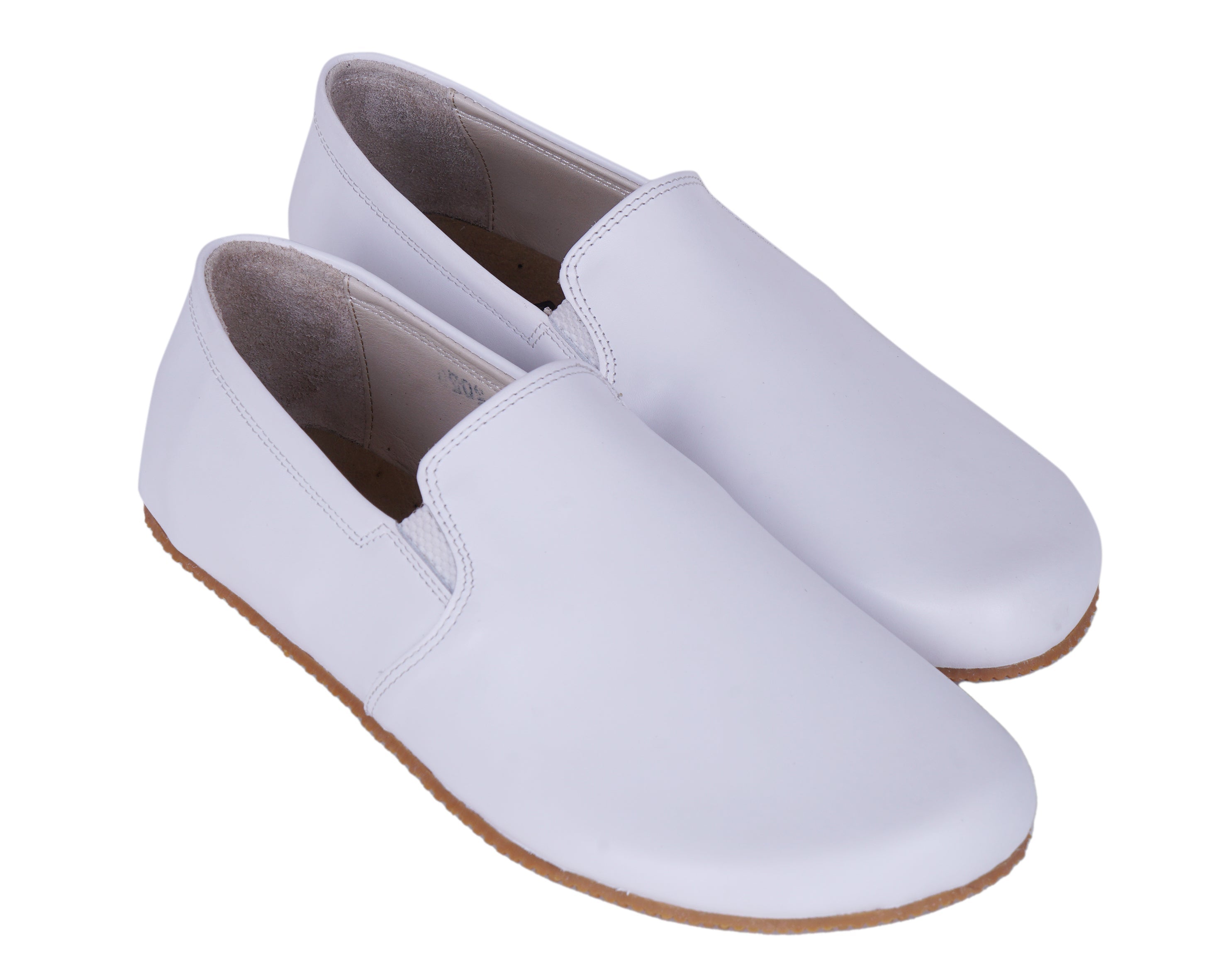 White Slip-On Wide Barefoot Shoes Smooth Leather Handmade 4mm Rubber Outsole 