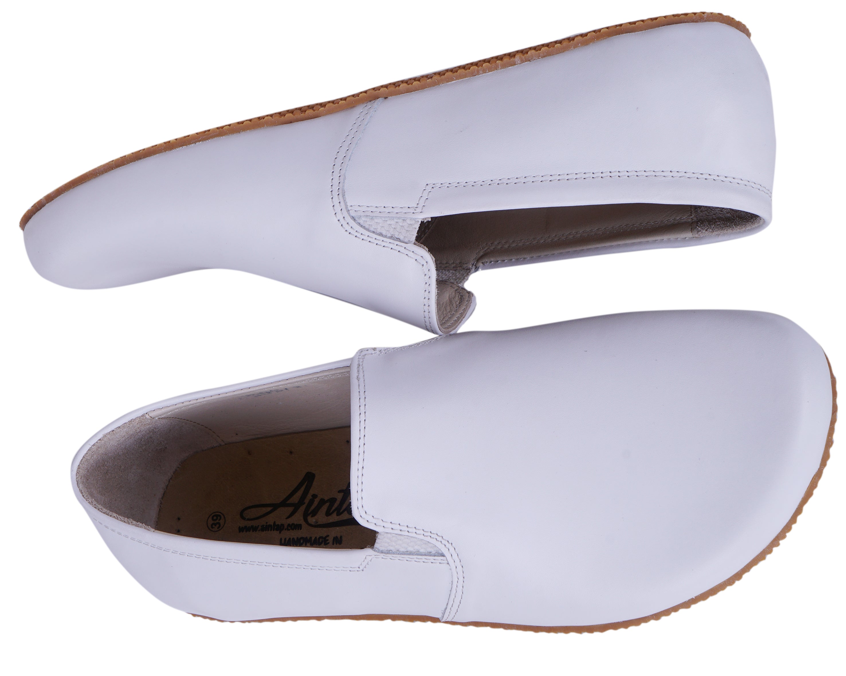 White Slip-On Wide Barefoot Shoes Smooth Leather Handmade 4mm Rubber Outsole