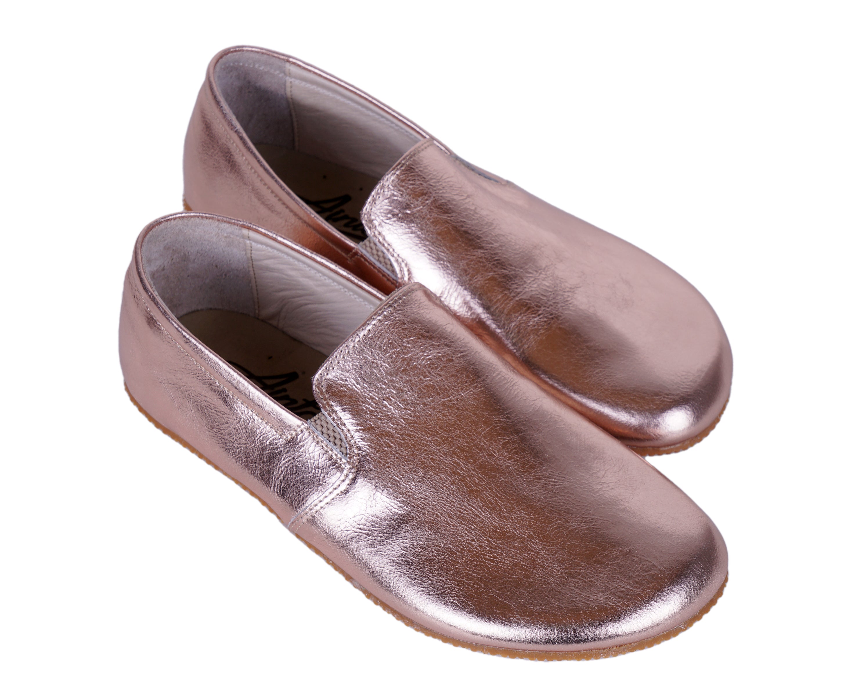 Rose Slip-On Wide Barefoot Shoes Smooth Leather Handmade 4mm Rubber Outsole