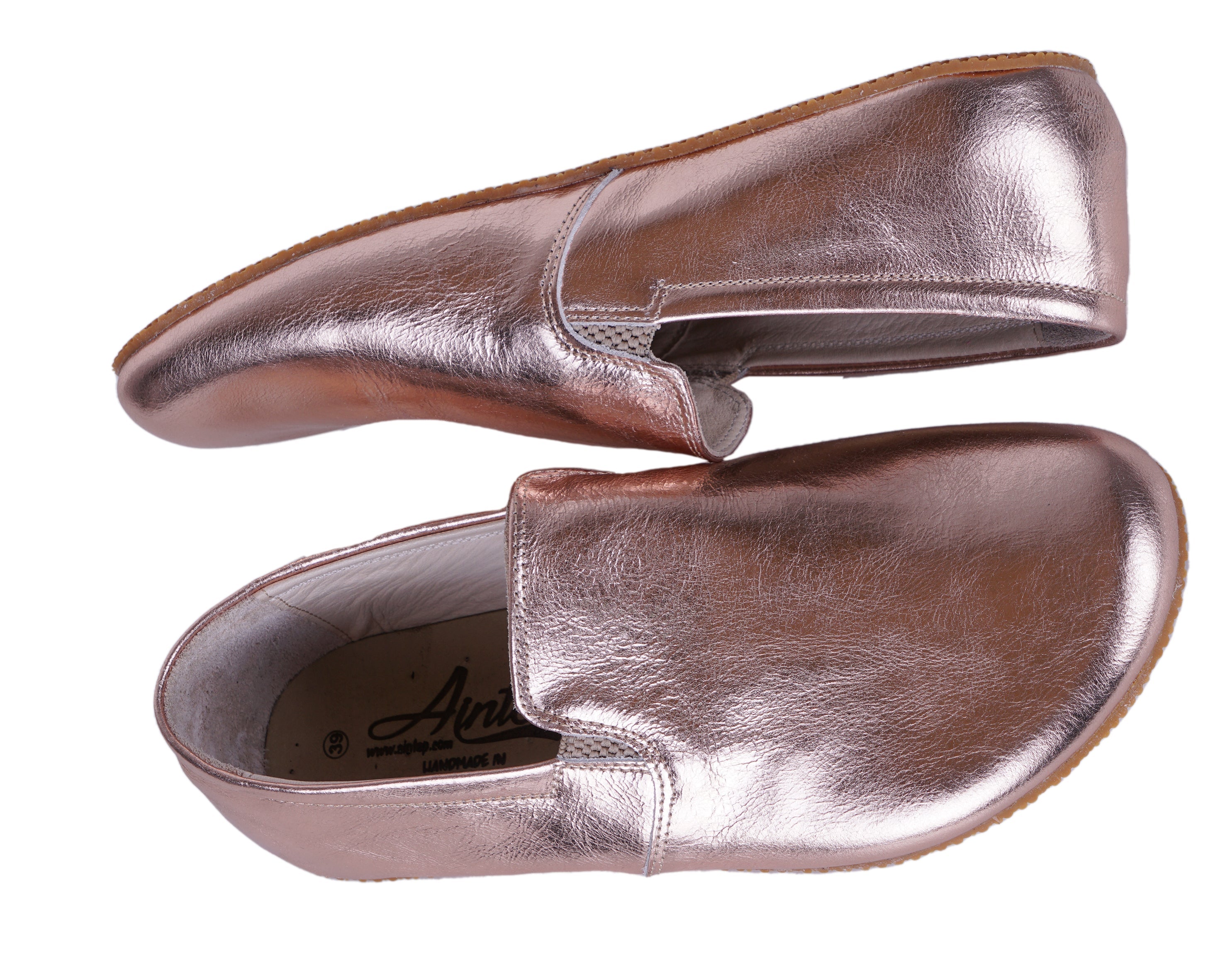 Rose Slip-On Wide Barefoot Shoes Smooth Leather Handmade 4mm Rubber Outsole 