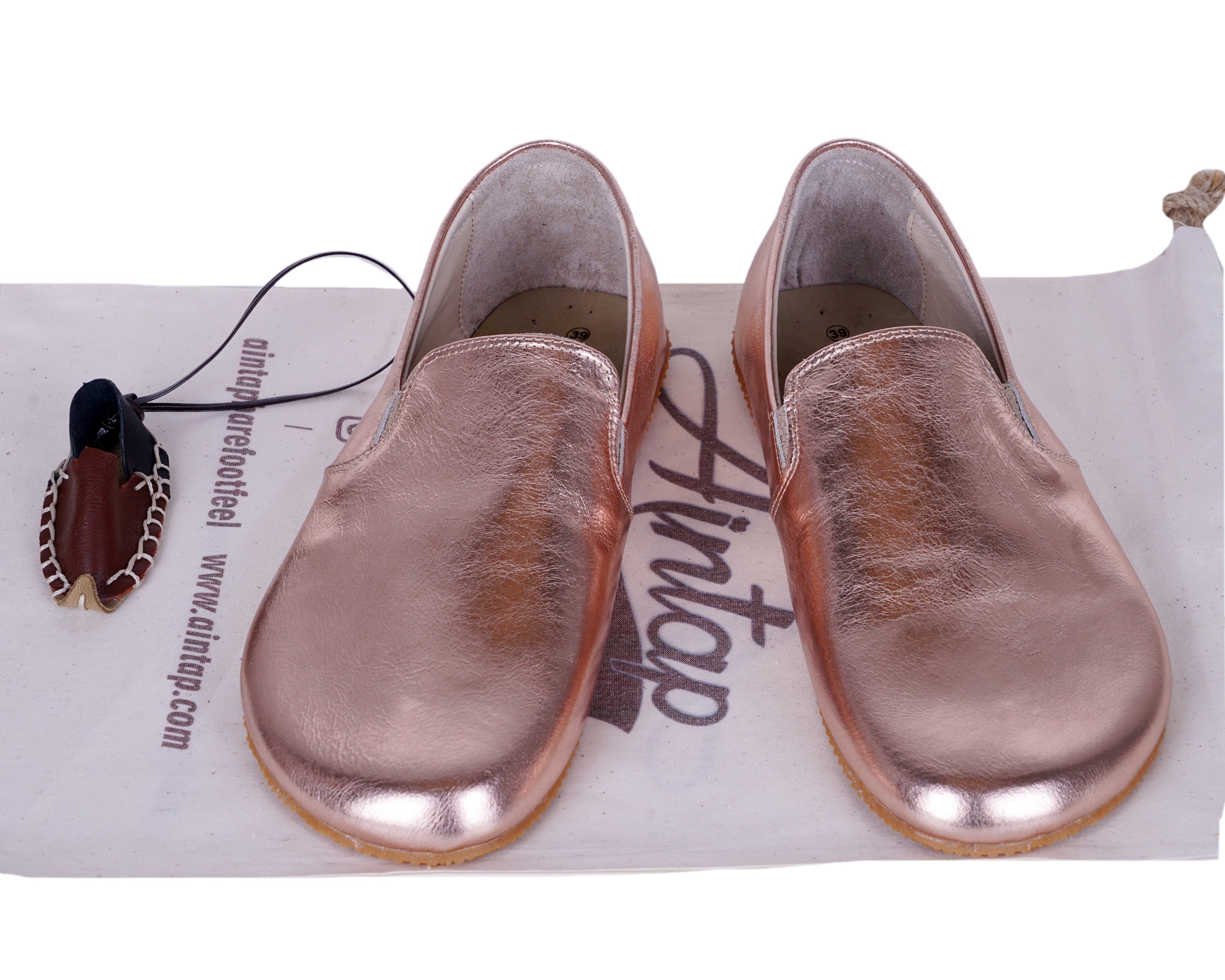 Rose Slip-On Wide Barefoot Shoes Smooth Leather Handmade 4mm Rubber Outsole 