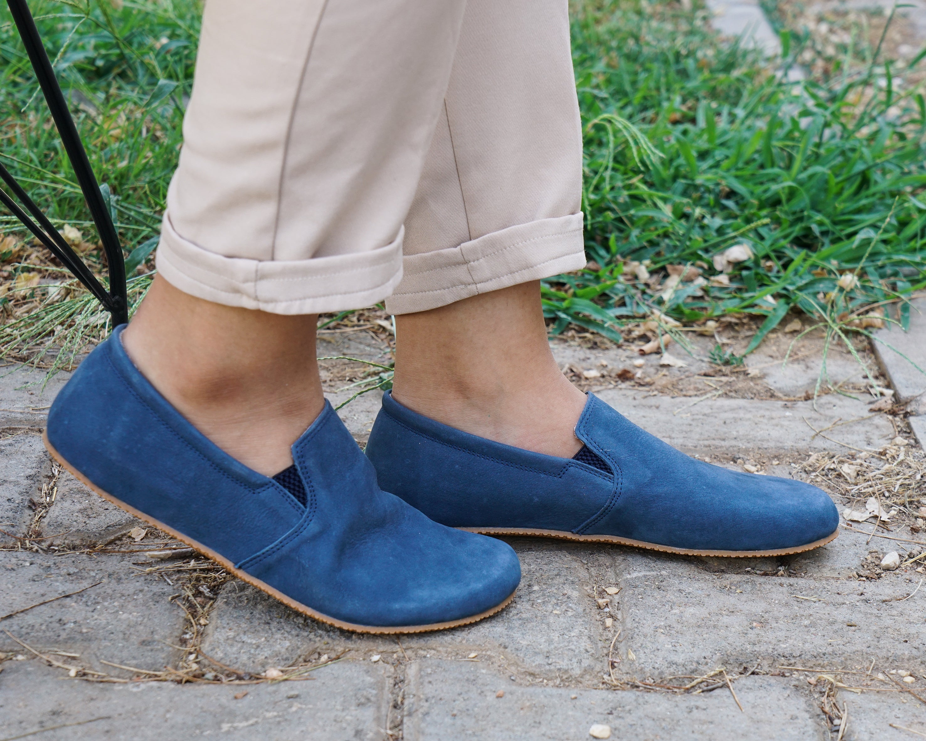 Jeans Slip-On Wide Barefoot Shoes Nubuck Leather Handmade 4mm Rubber Outsole 