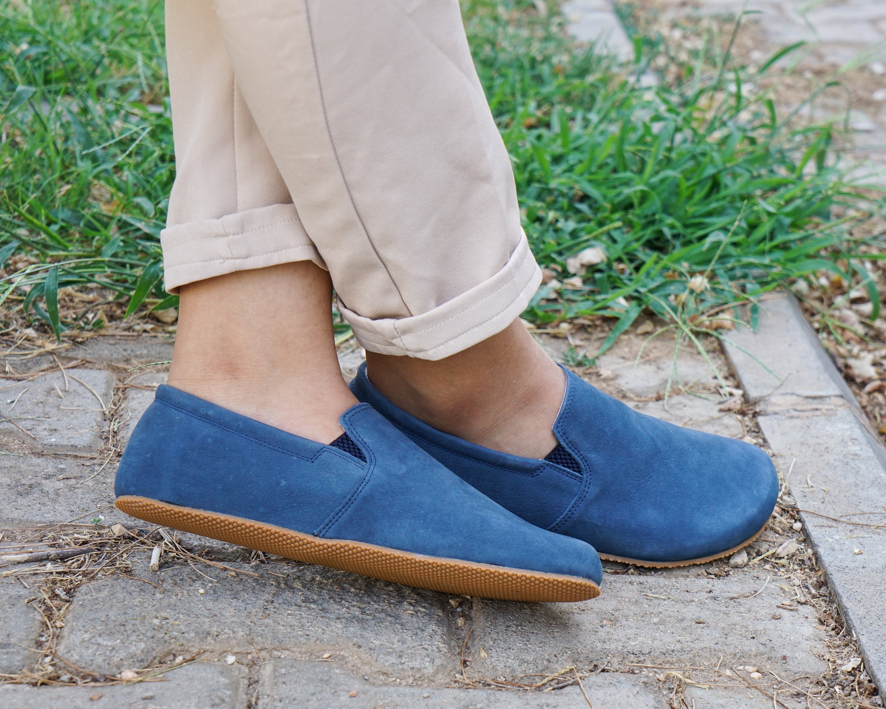 Jeans Slip-On Wide Barefoot Shoes Nubuck Leather Handmade 4mm Rubber Outsole 