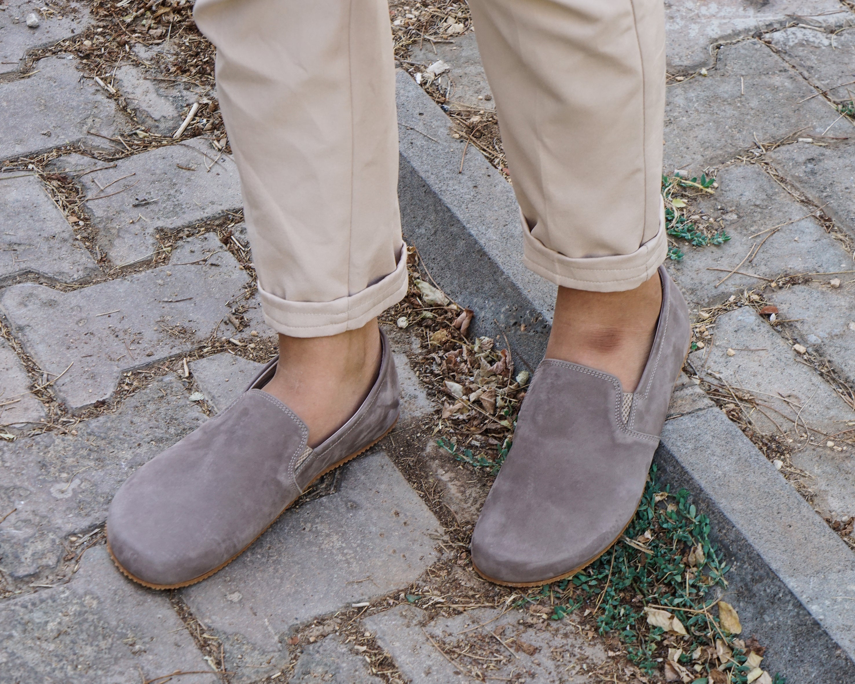 Smoked Slip-On Wide Barefoot Shoes Nubuck Leather Handmade 4mm Rubber Outsole 