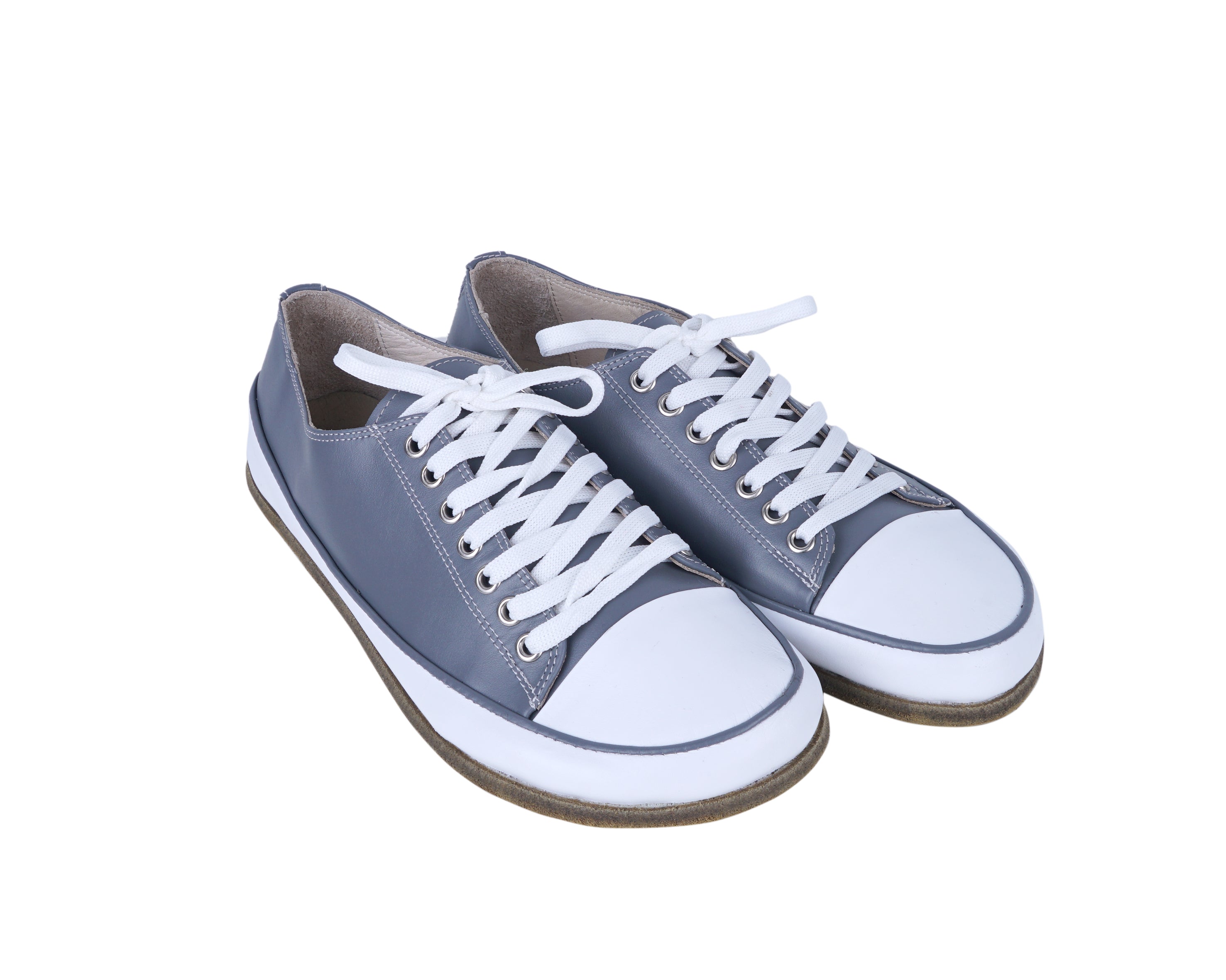 Gray Converse Style Wide Barefoot Smooth Leather Handmade Shoes 
