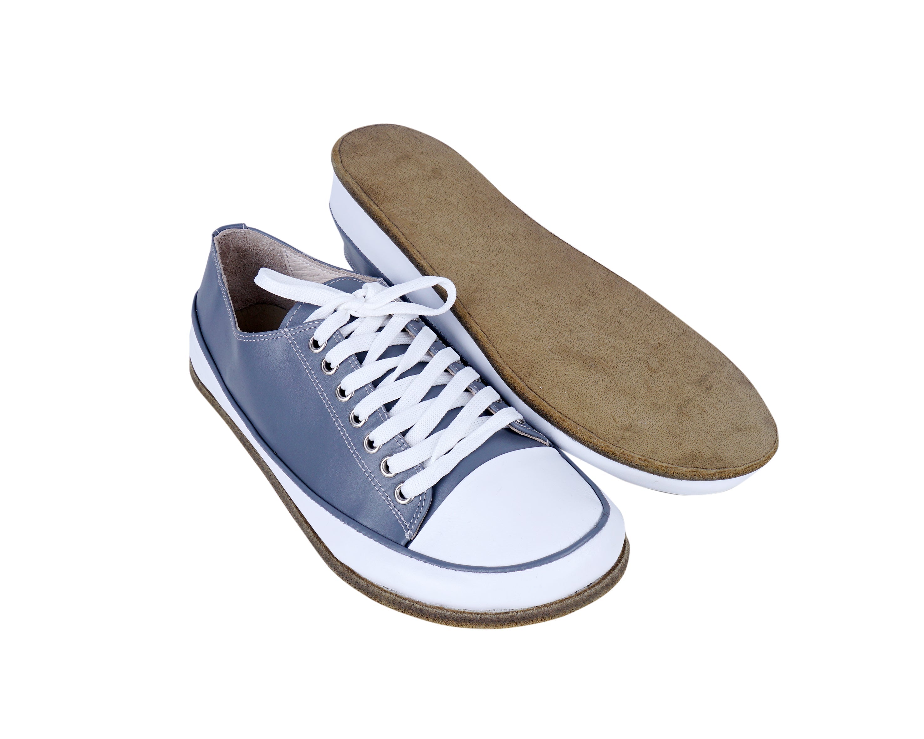 Gray Converse Style Wide Barefoot Smooth Leather Handmade Shoes 