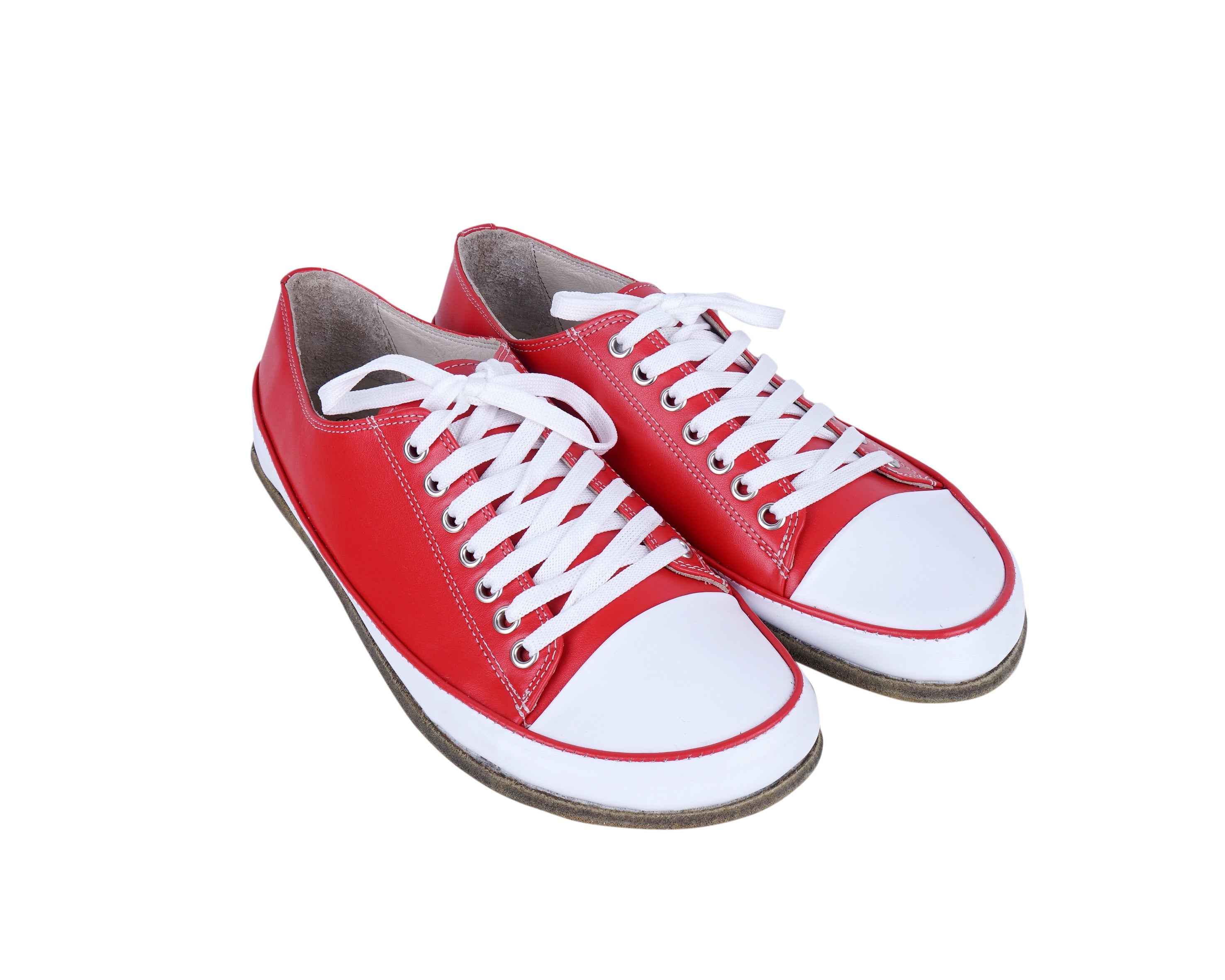 Red Converse Style Wide Barefoot Smooth Leather Handmade Shoes 