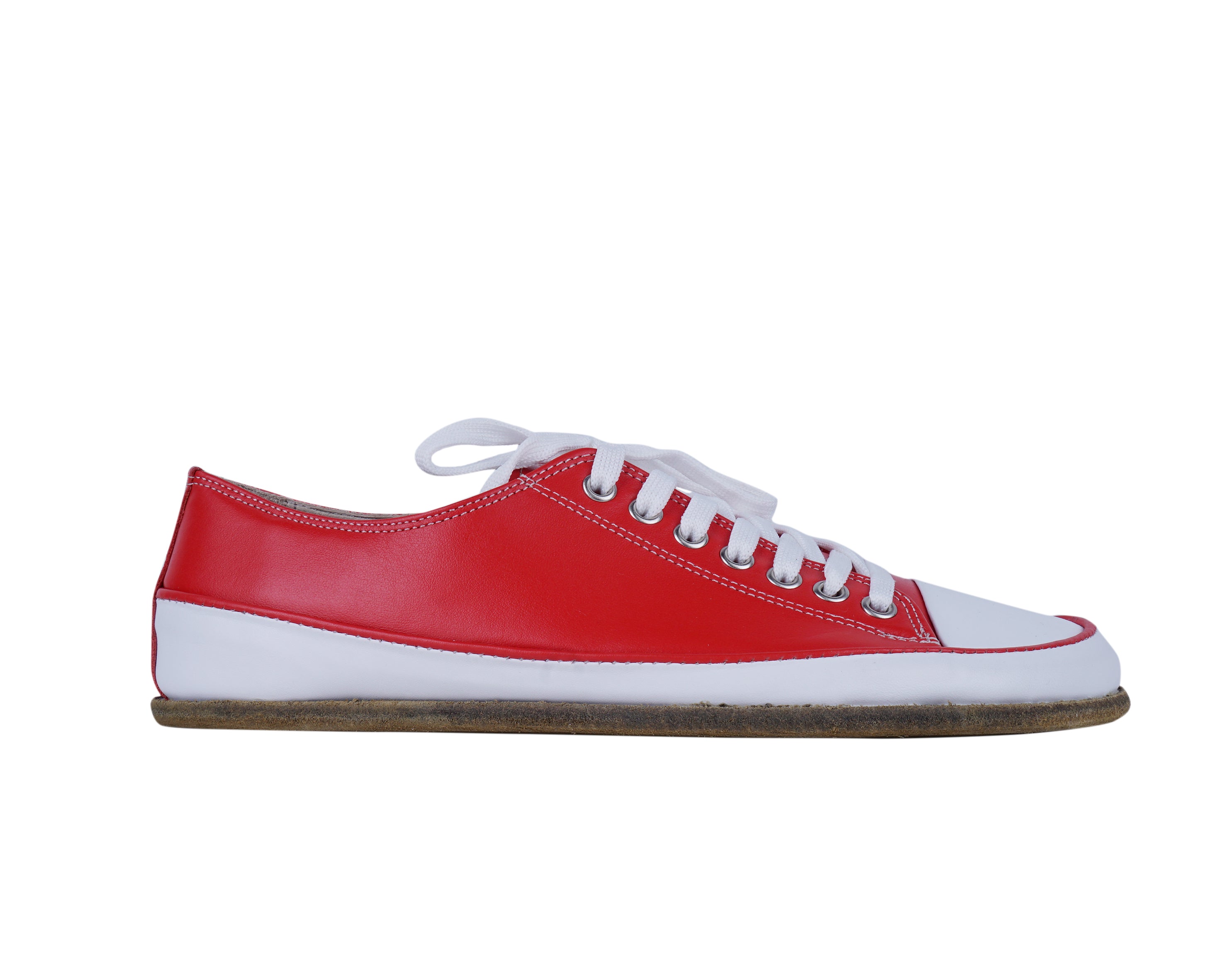 Red Converse Style Wide Barefoot Smooth Leather Handmade Shoes