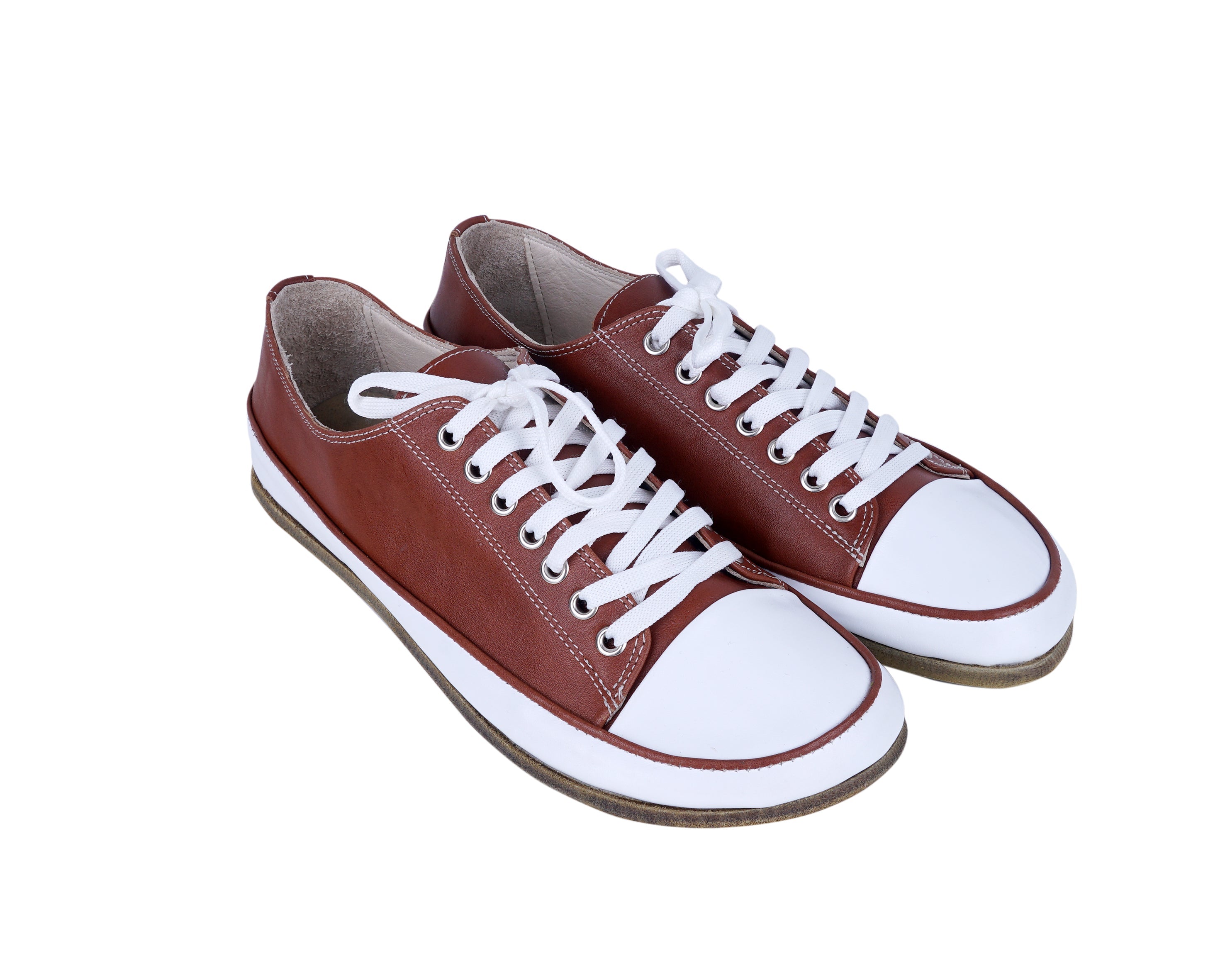 Brown Converse Style Wide Barefoot Smooth Leather Handmade Shoes 