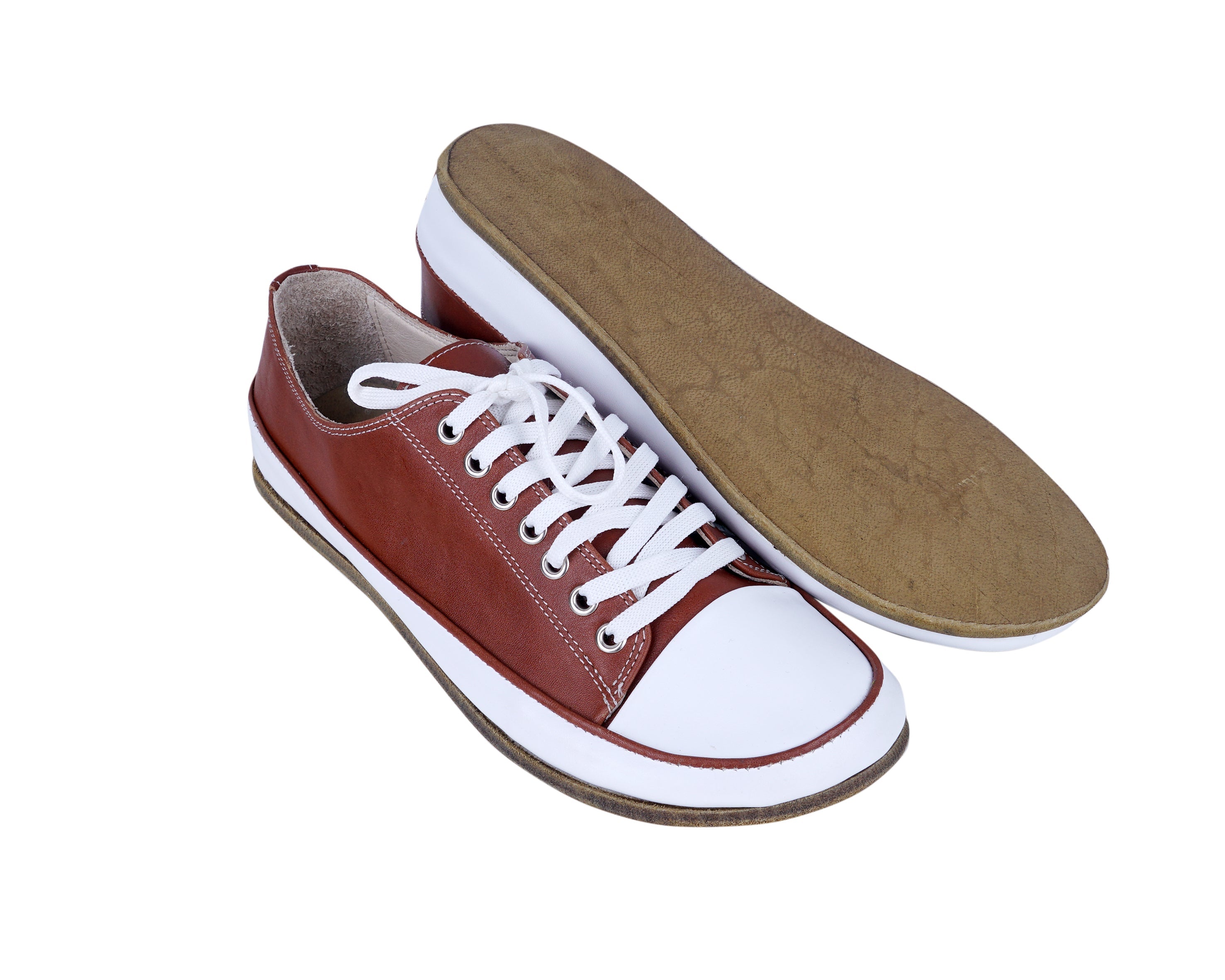 Brown Converse Style Wide Barefoot Smooth Leather Handmade Shoes 