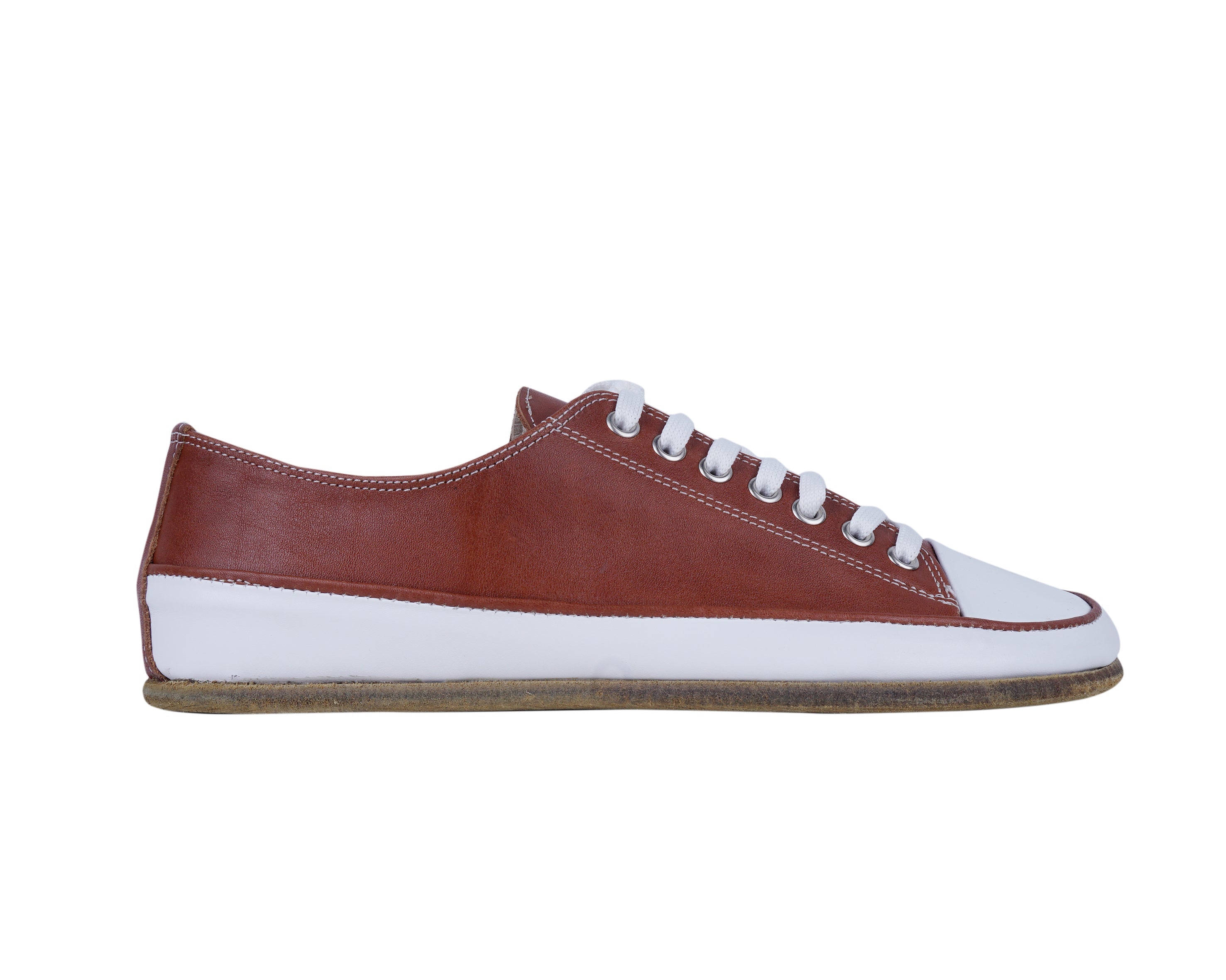 Brown Converse Style Wide Barefoot Smooth Leather Handmade Shoes 
