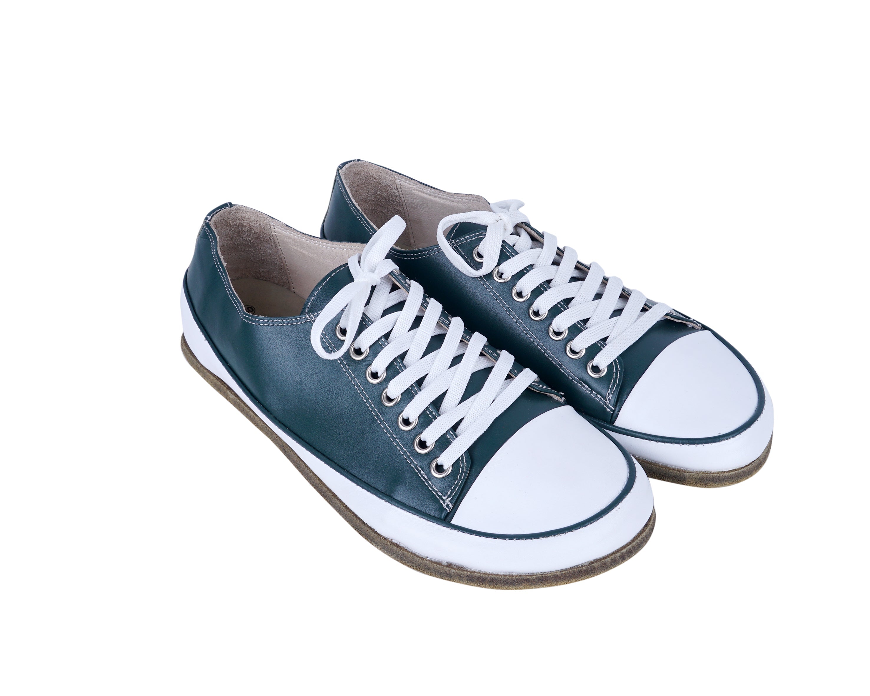 Green Converse Style Wide Barefoot Smooth Leather Handmade Shoes 