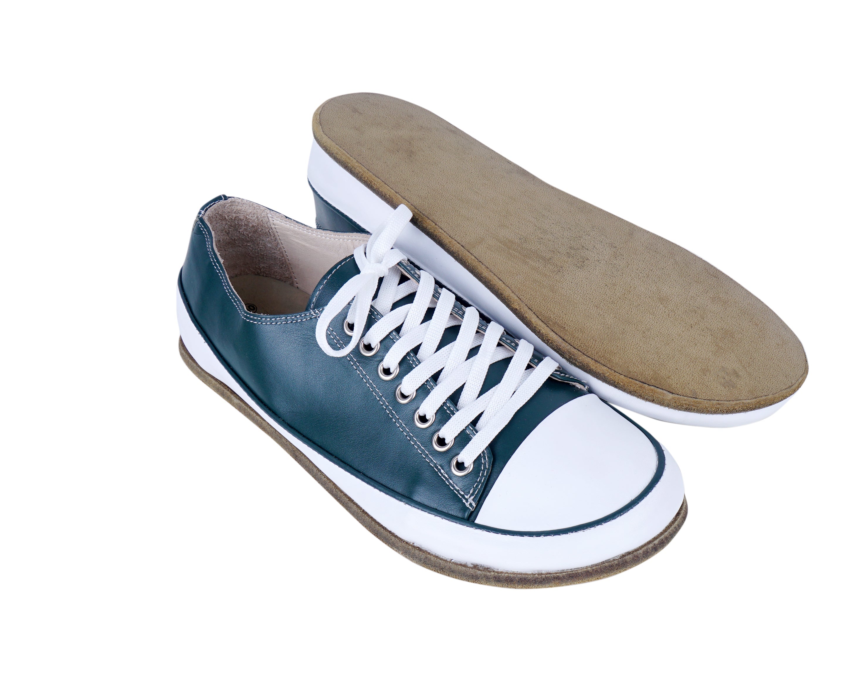 Green Converse Style Wide Barefoot Smooth Leather Handmade Shoes 