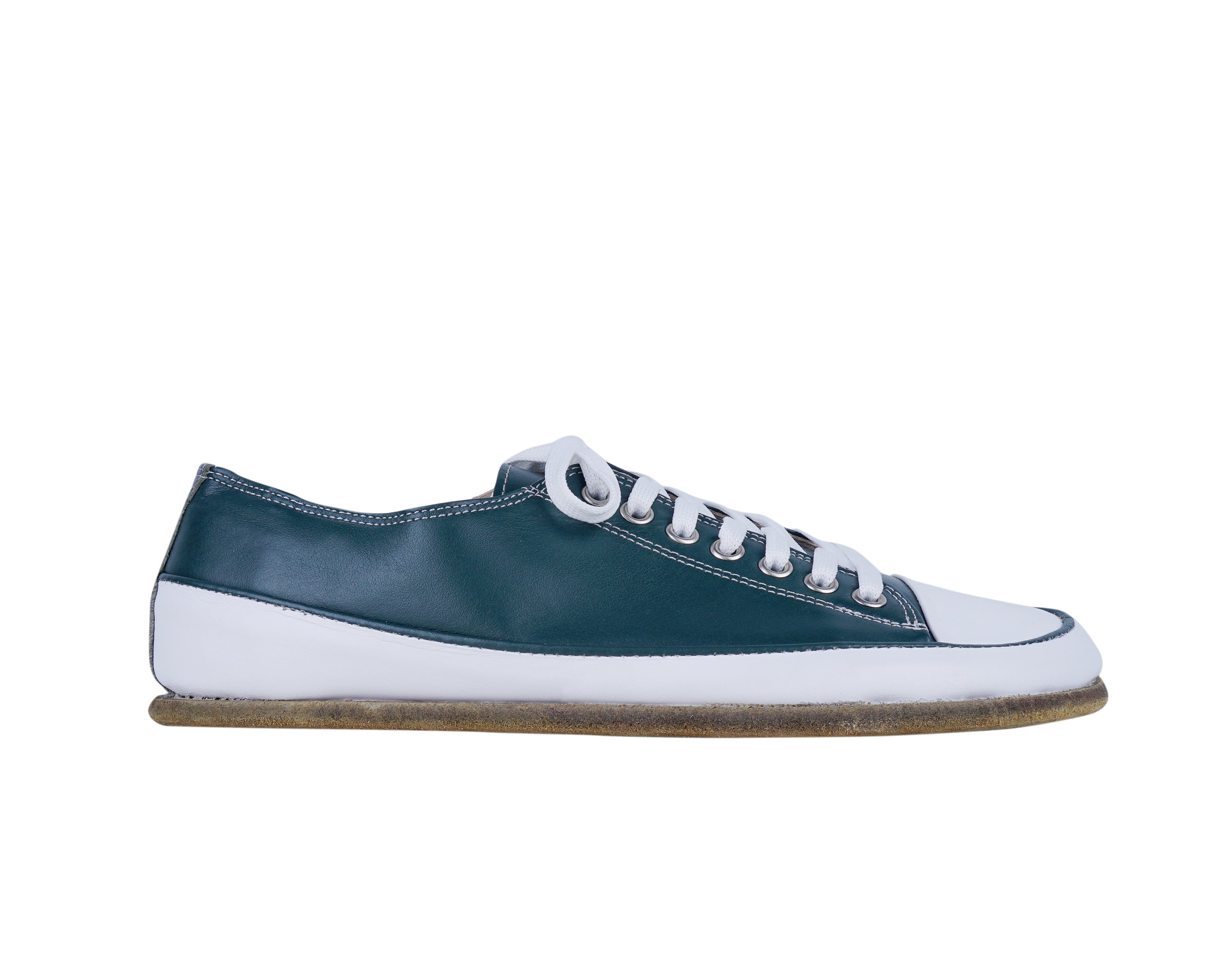 Green Converse Style Wide Barefoot Smooth Leather Handmade Shoes 