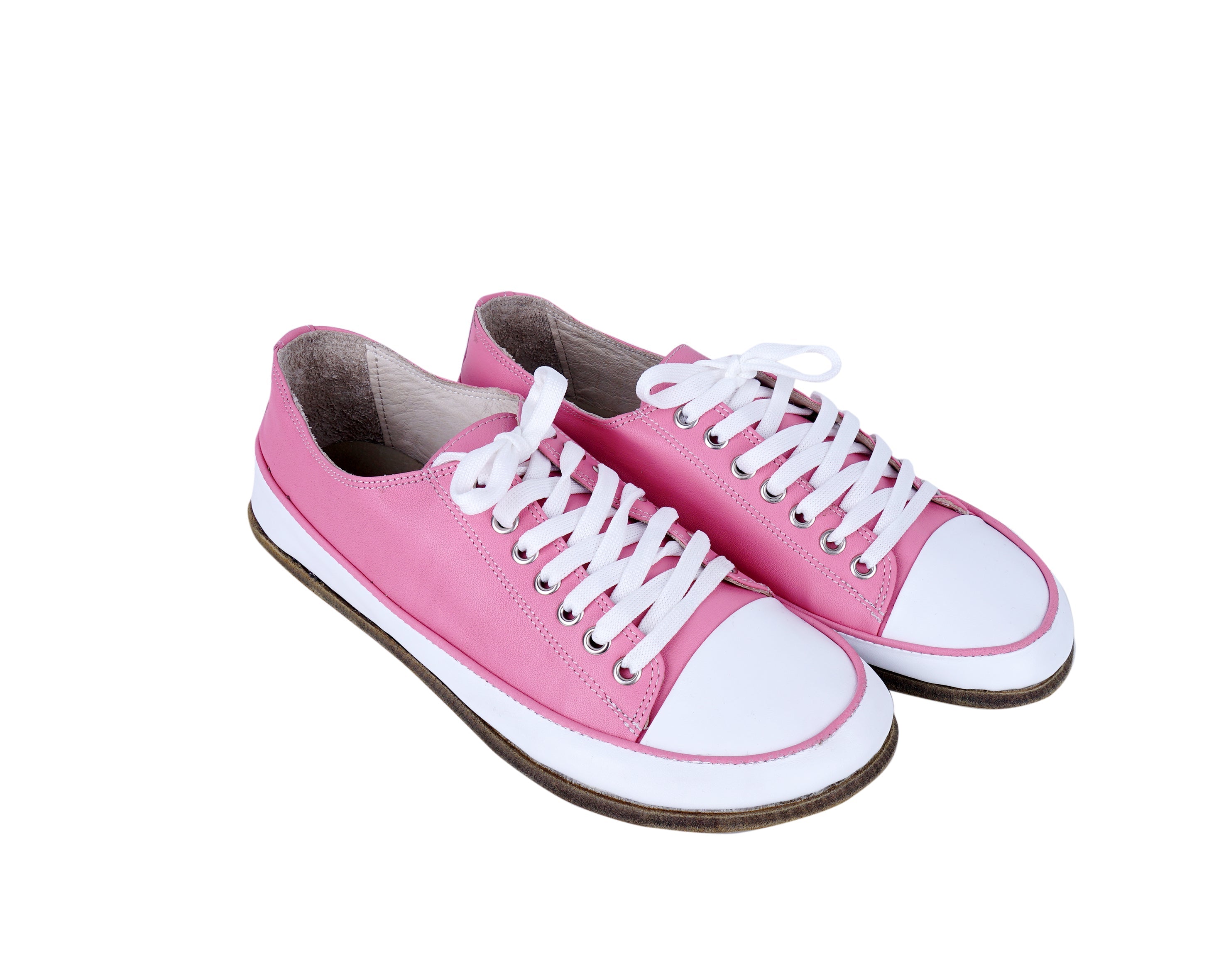 Pink Converse Style Wide Barefoot Smooth Leather Handmade Shoes 