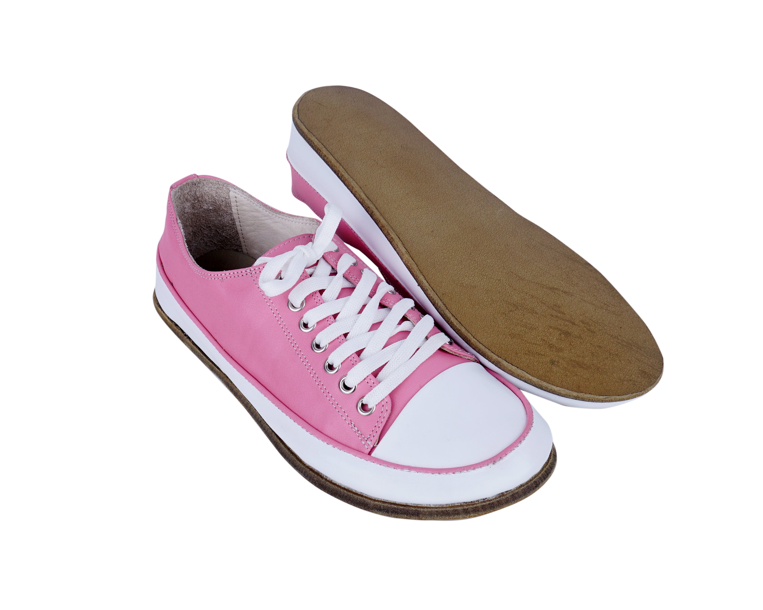 Pink Converse Style Wide Barefoot Smooth Leather Handmade Shoes