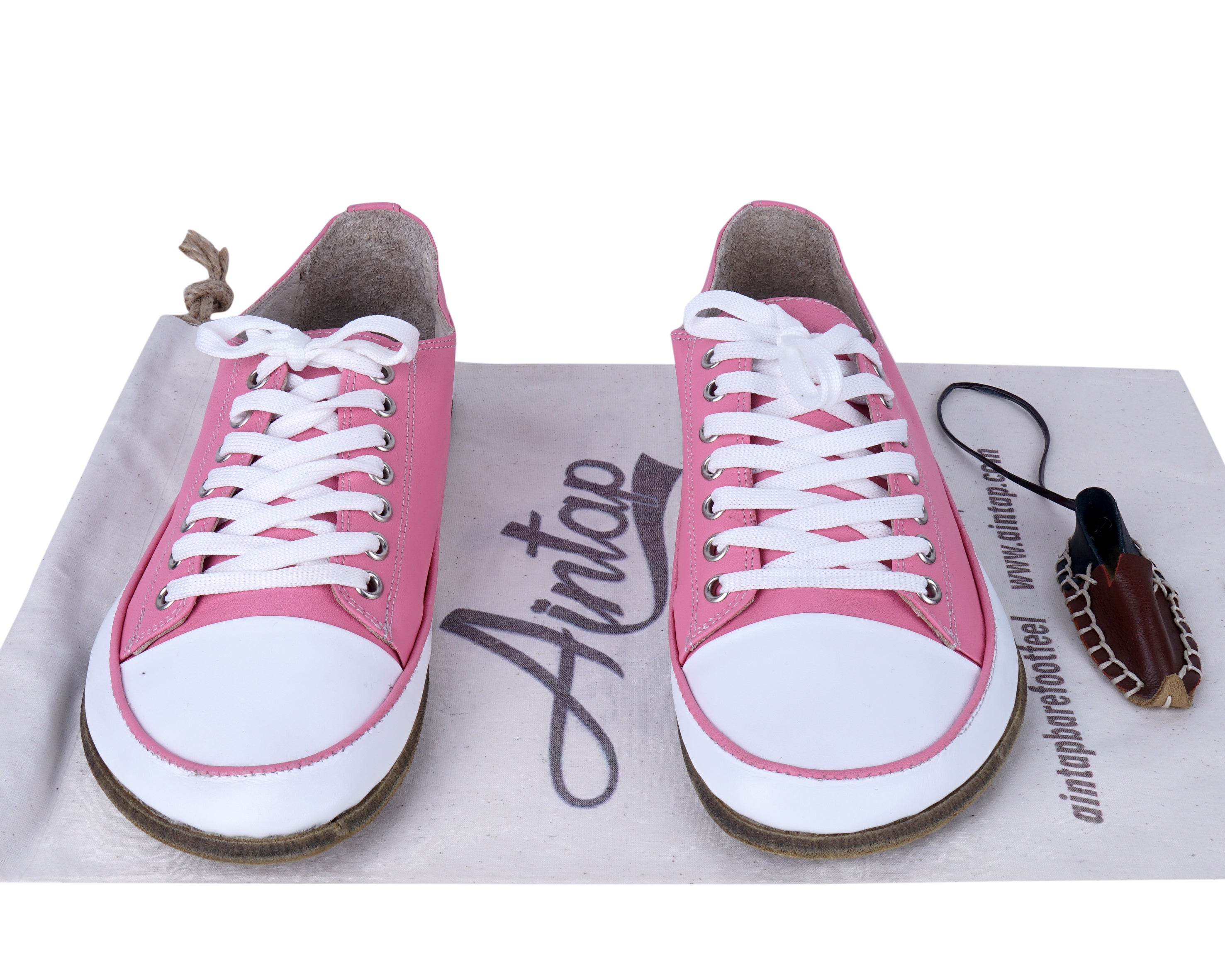 Pink Converse Style Wide Barefoot Smooth Leather Handmade Shoes