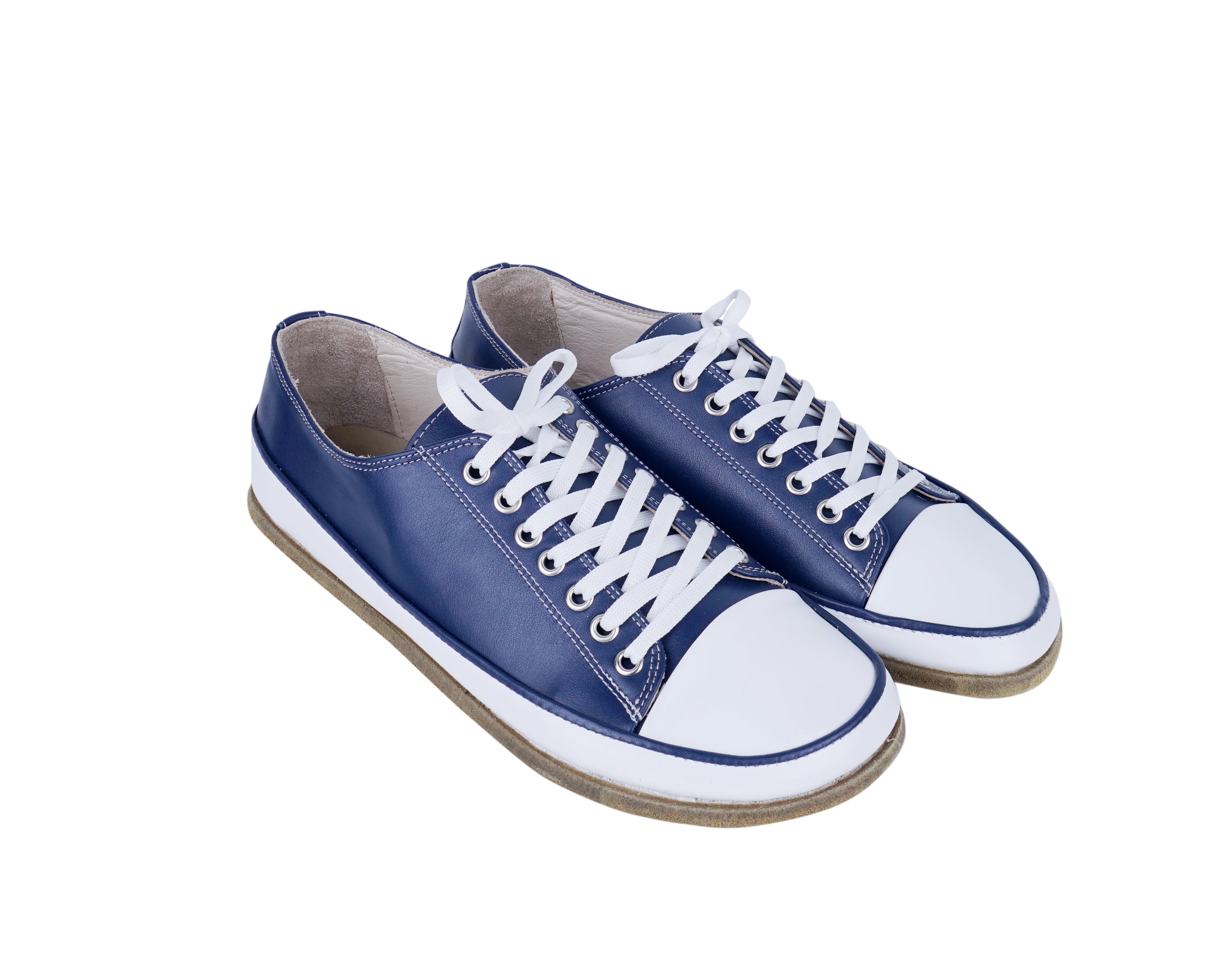 Navy Blue Converse Style Wide Barefoot Smooth Leather Handmade Shoes