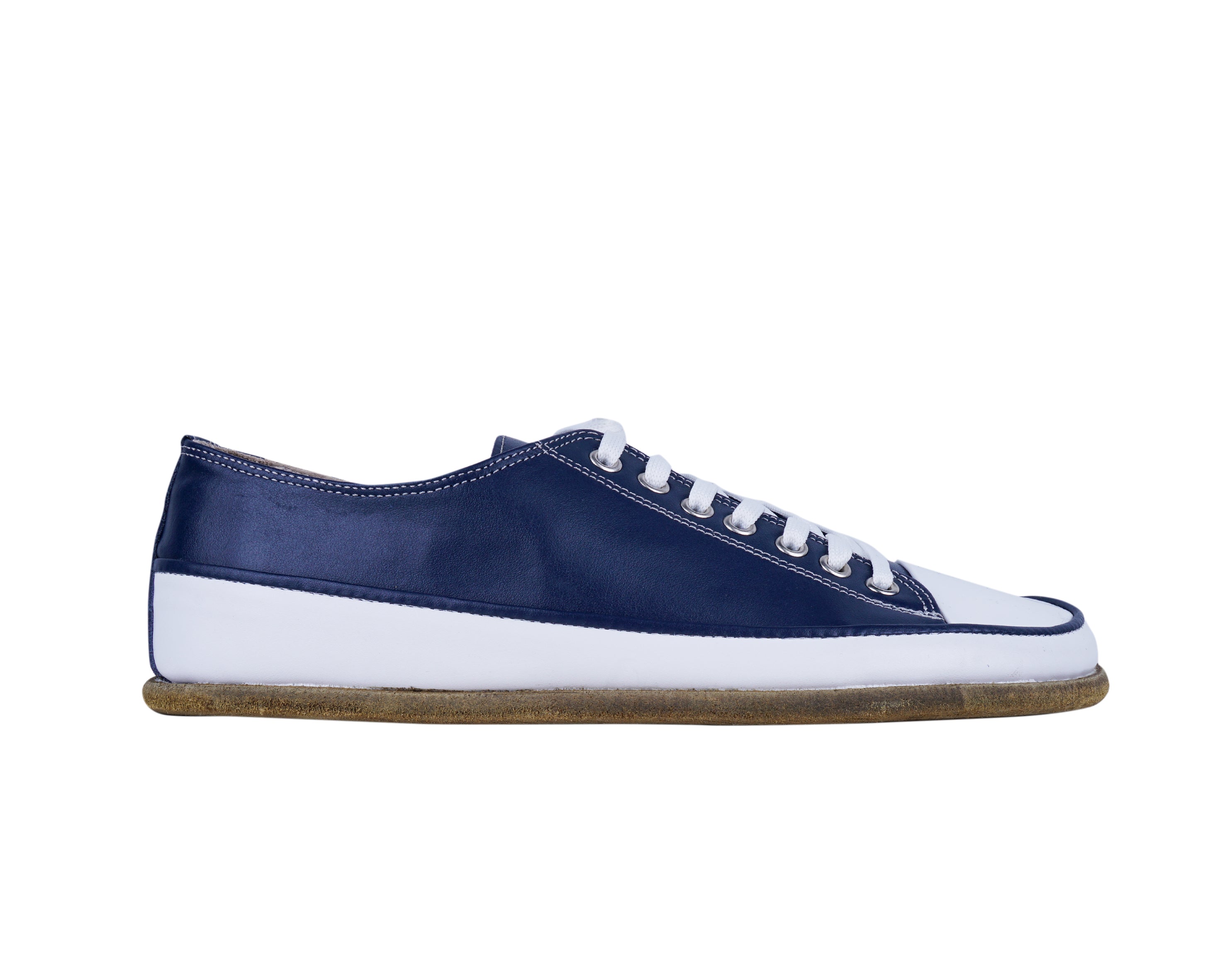 Navy Blue Converse Style Wide Barefoot Smooth Leather Handmade Shoes 