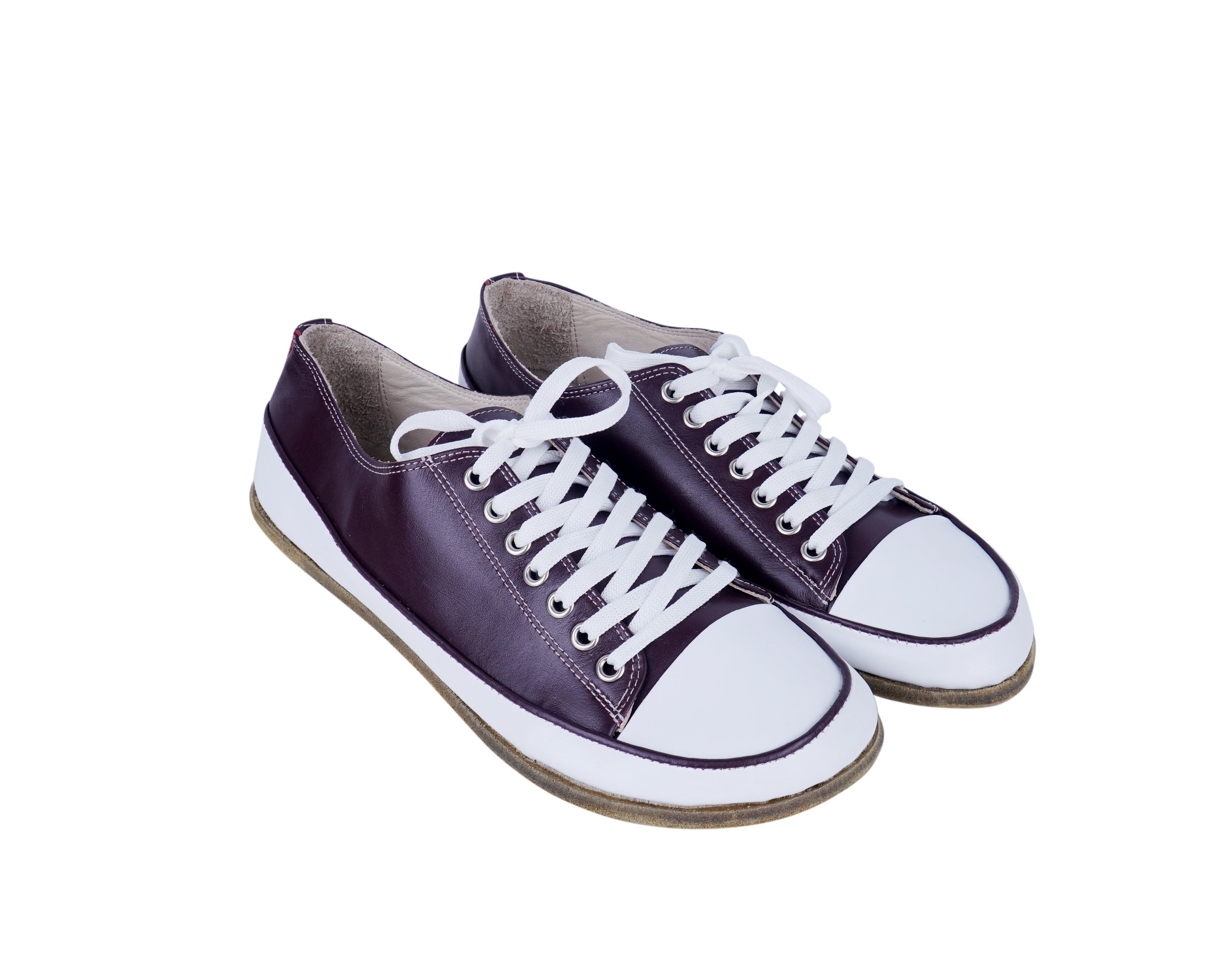 Burgundy Converse Style Wide Barefoot Smooth Leather Handmade Shoes 