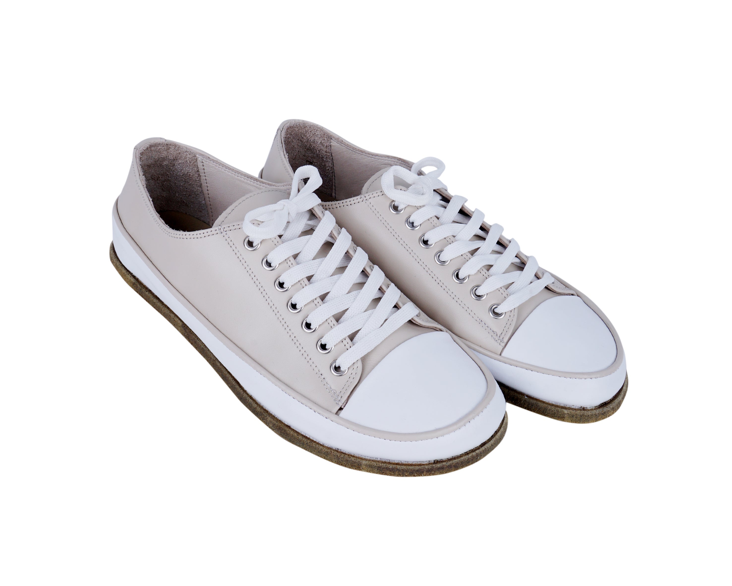 Cream Converse Style Wide Barefoot Smooth Leather Handmade Shoes 