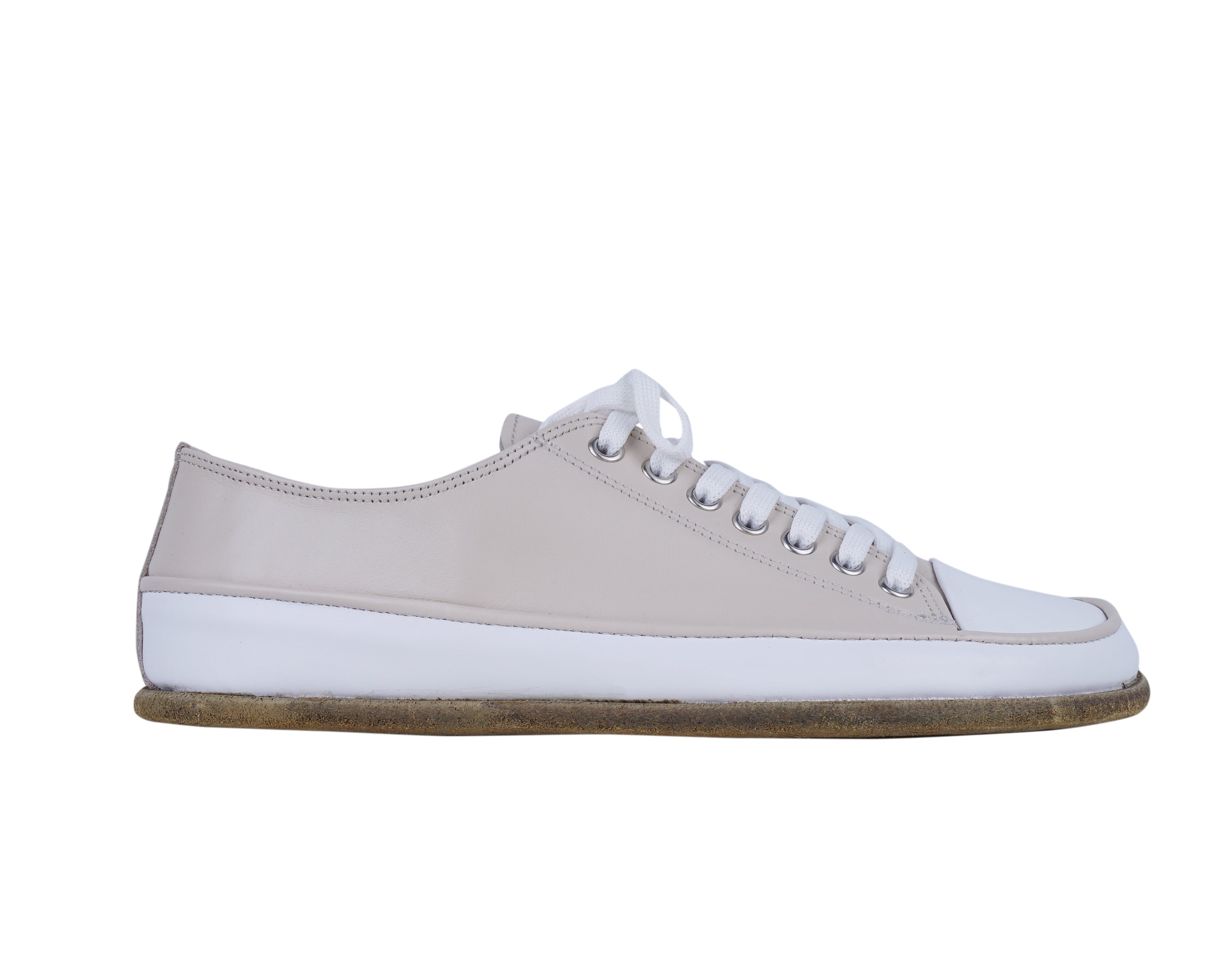 Cream Converse Style Wide Barefoot Smooth Leather Handmade Shoes 