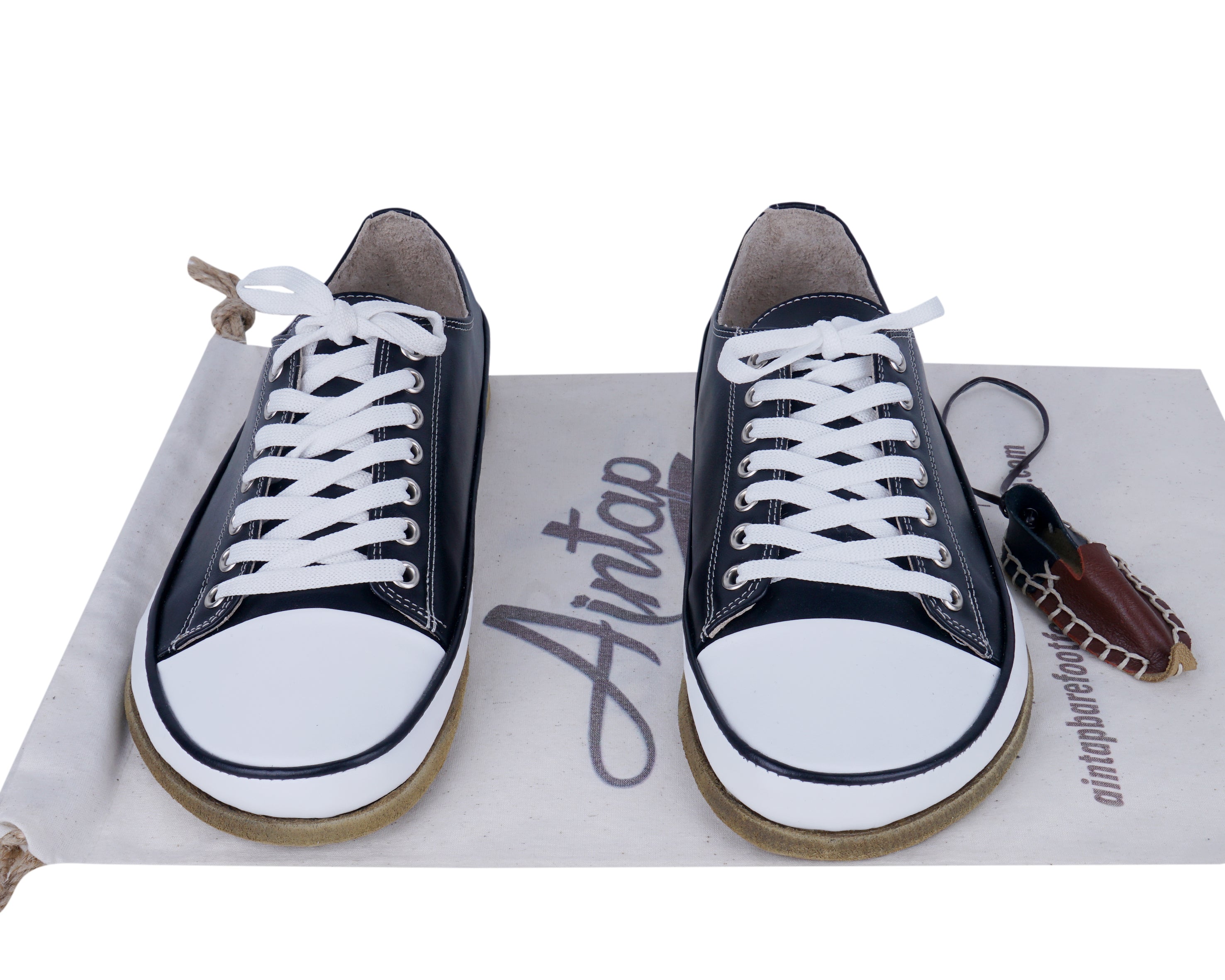 Black Converse Style Wide Barefoot Smooth Leather Handmade Shoes