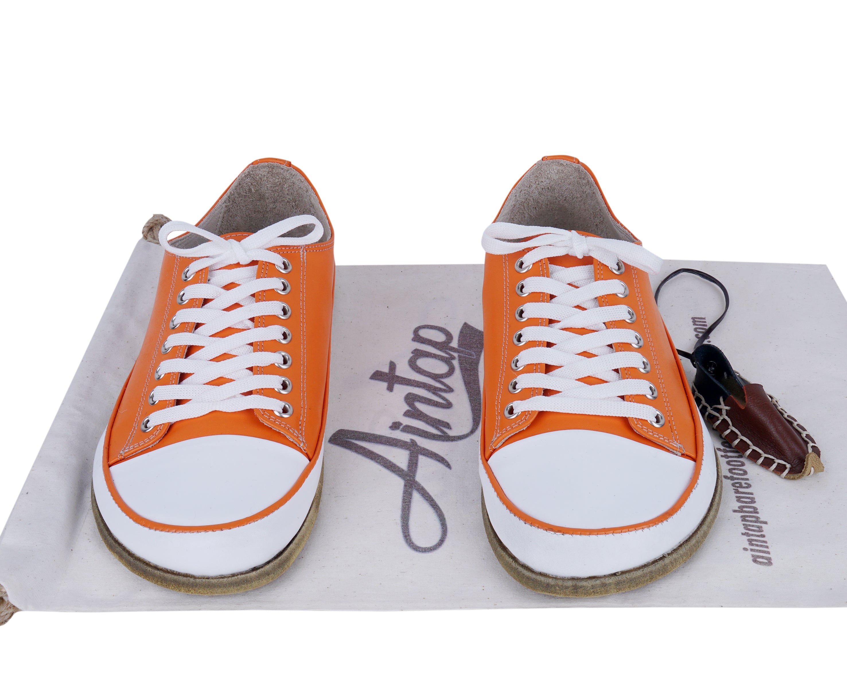 Orange Converse Style Wide Barefoot Smooth Leather Handmade Shoes