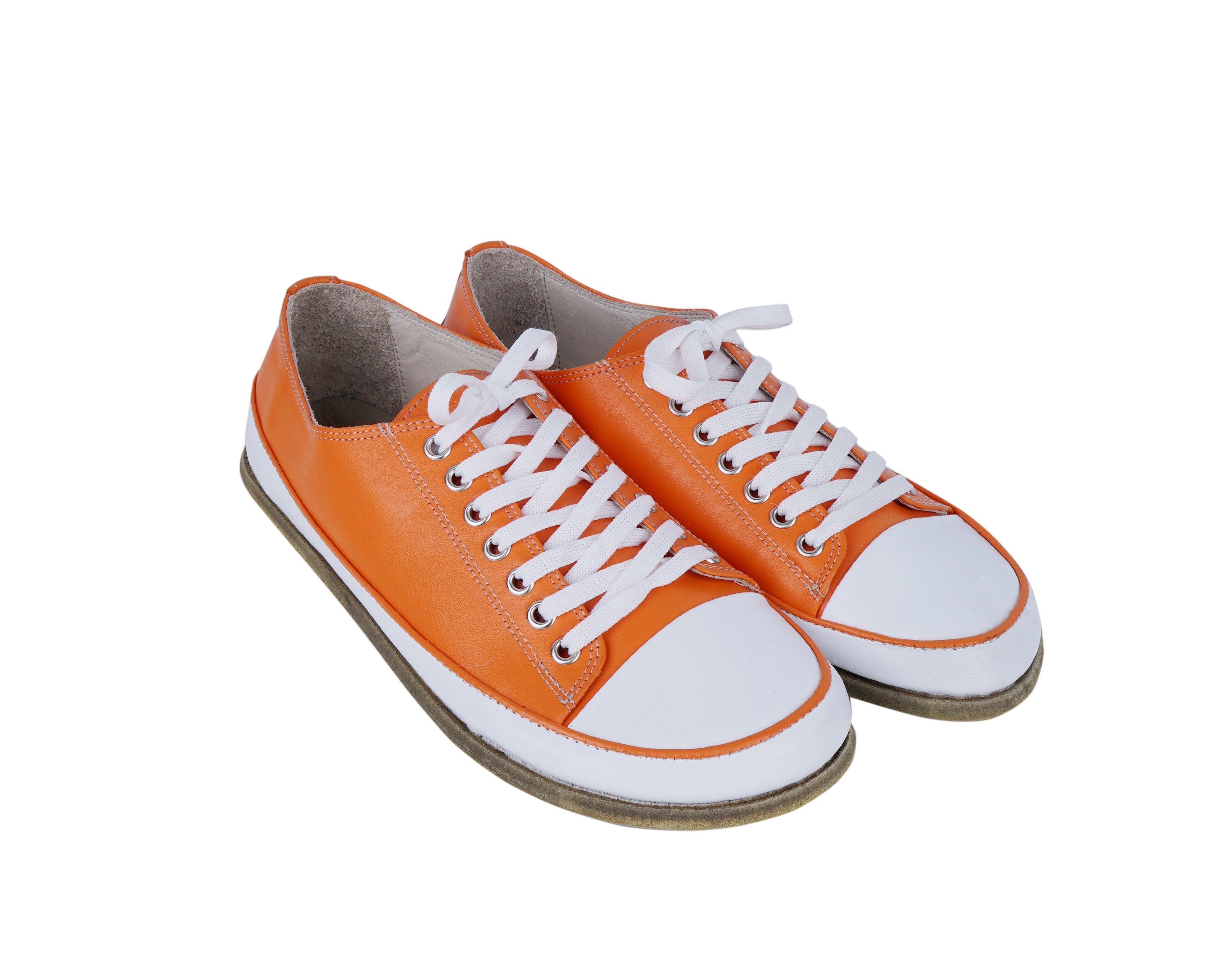 Orange Converse Style Wide Barefoot Smooth Leather Handmade Shoes 
