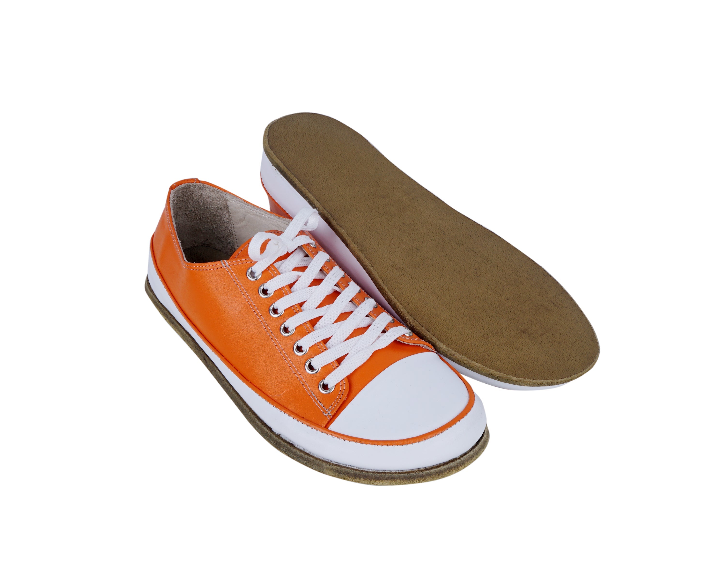 Orange Converse Style Wide Barefoot Smooth Leather Handmade Shoes 