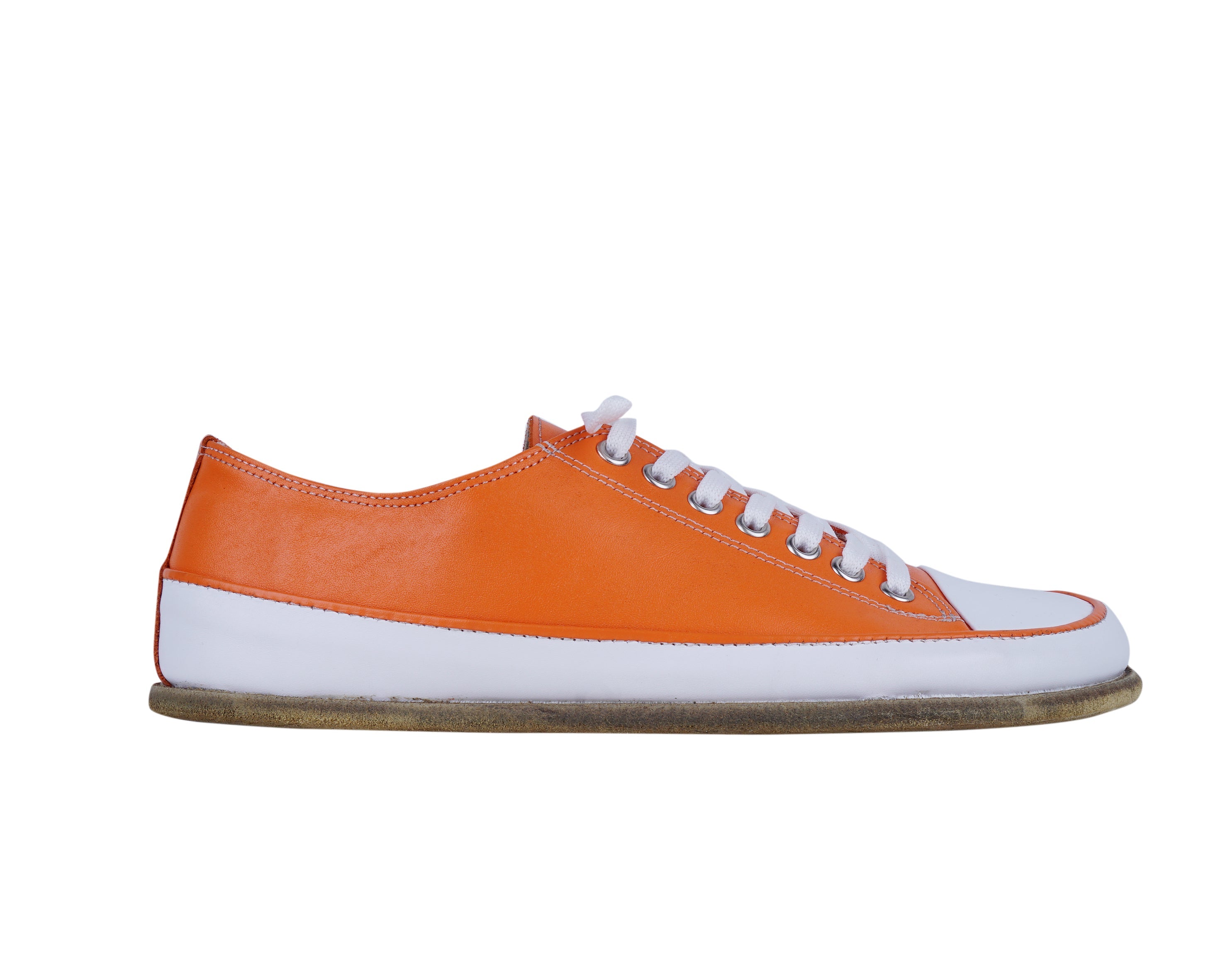 Orange Converse Style Wide Barefoot Smooth Leather Handmade Shoes 