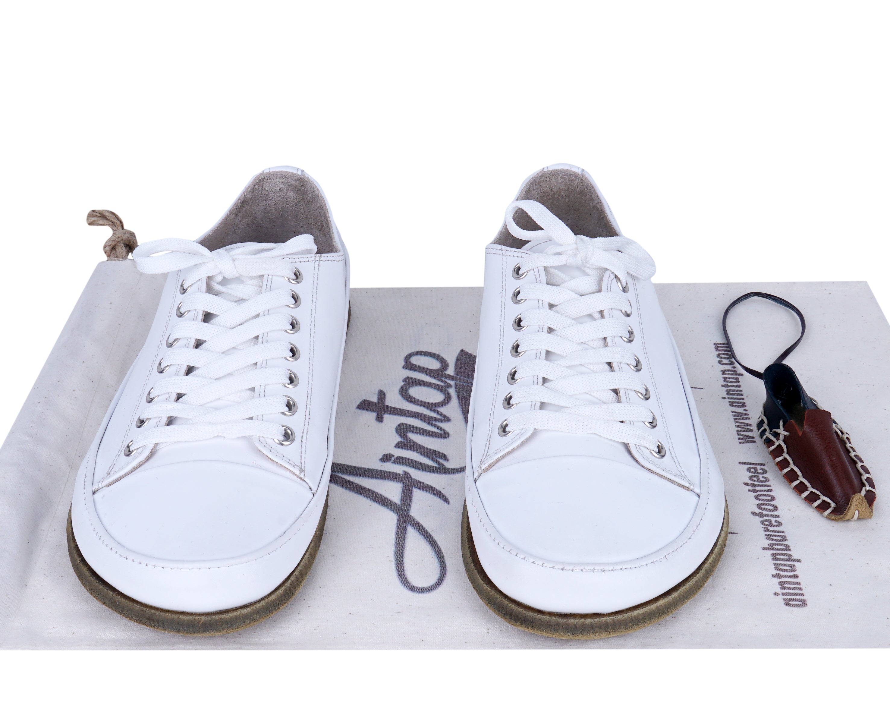 White Converse Style Wide Barefoot Smooth Leather Handmade Shoes